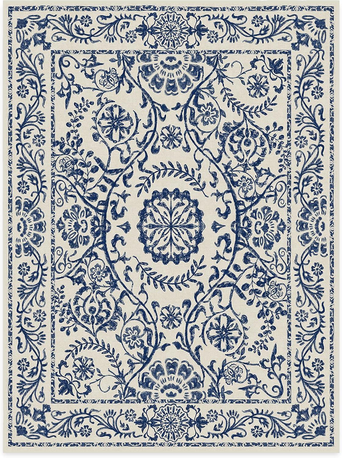 imageRUGGABLE Washable Area Rug Delphina Delft Blue 6x9 StainResistant NonSlip Medium Machine Washable Rugs for Living Room Bedroom Hallway Entryway ampamp Officewith Standard PadDelft Blue Cushioned Pad