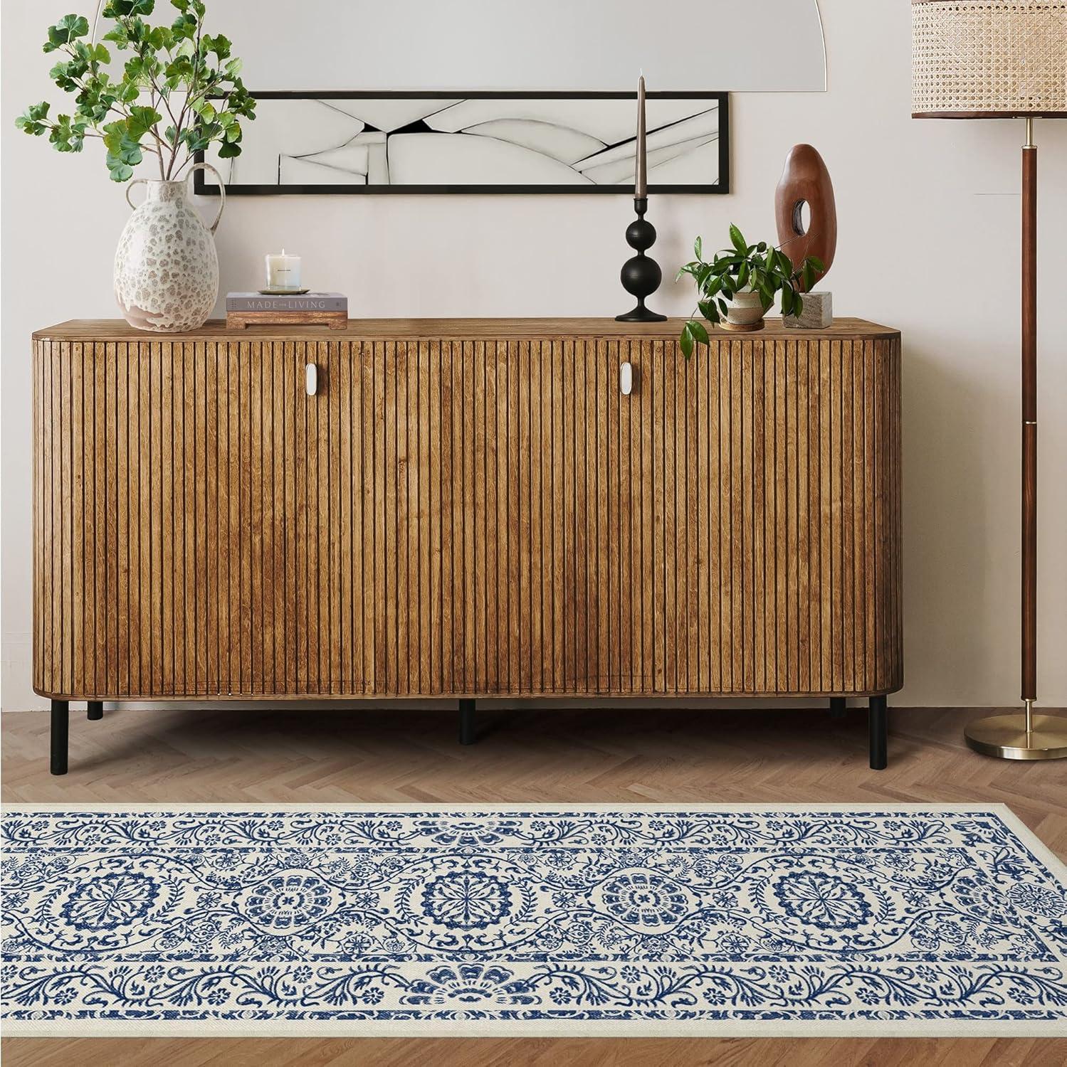 imageRUGGABLE Washable Area Rug Delphina Delft Blue 6x9 StainResistant NonSlip Medium Machine Washable Rugs for Living Room Bedroom Hallway Entryway ampamp Officewith Standard PadDelft Blue Cushioned Pad