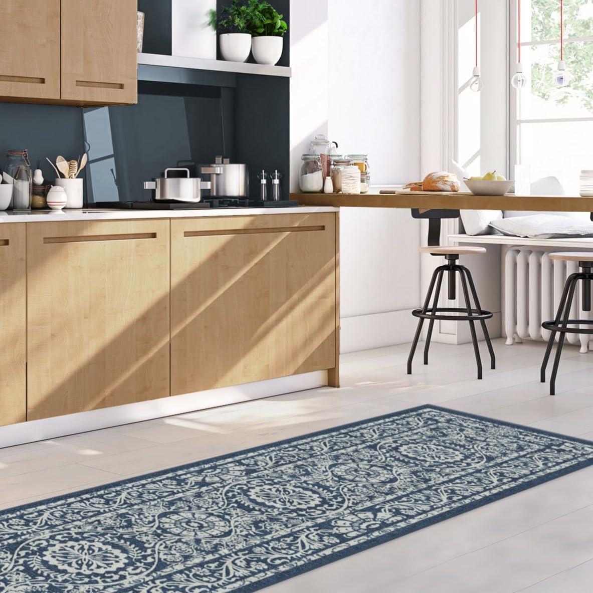 imageRUGGABLE Washable Area Rug Delphina Delft Blue 6x9 StainResistant NonSlip Medium Machine Washable Rugs for Living Room Bedroom Hallway Entryway ampamp Officewith Standard PadNavy Blue Standard Pad