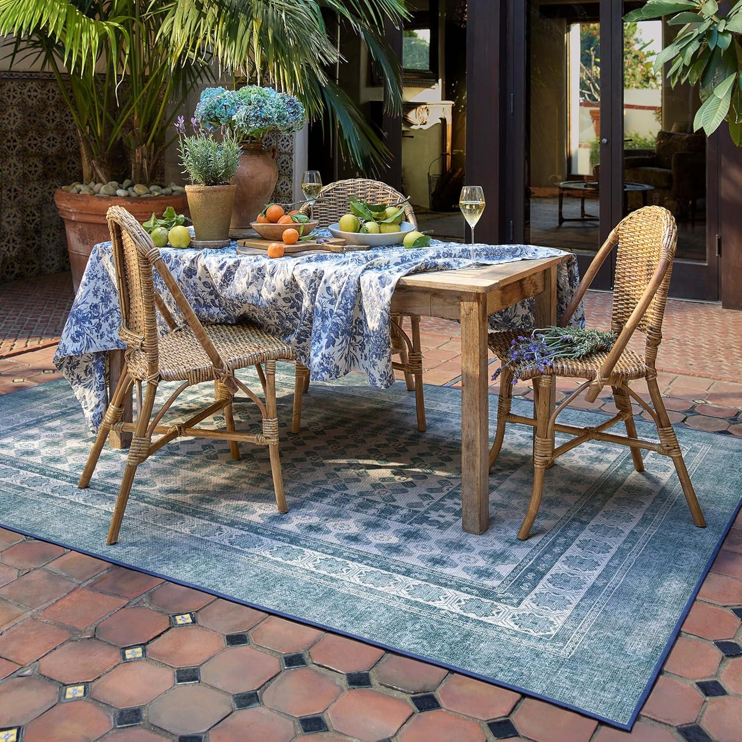 imageRUGGABLE Washable Area Rug Outdoor Allura Copper Sage 5x7 StainResistant NonSlip Medium Machine Washable Rugs for Entryway Patio Balcony Deck ampamp Porchwith Standard PadCyrus Ocean Ivory Outdoor Standard Pad