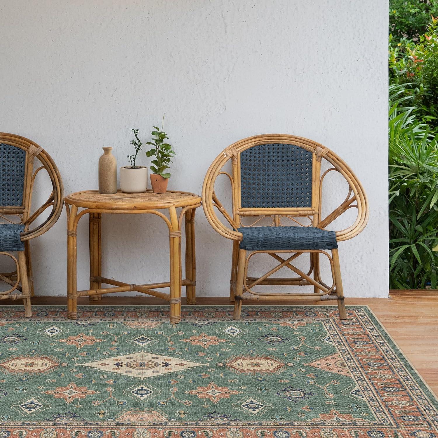 imageRUGGABLE Washable Area Rug Outdoor Allura Copper Sage 5x7 StainResistant NonSlip Medium Machine Washable Rugs for Entryway Patio Balcony Deck ampamp Porchwith Standard PadRanier Copper Sage Standard Pad