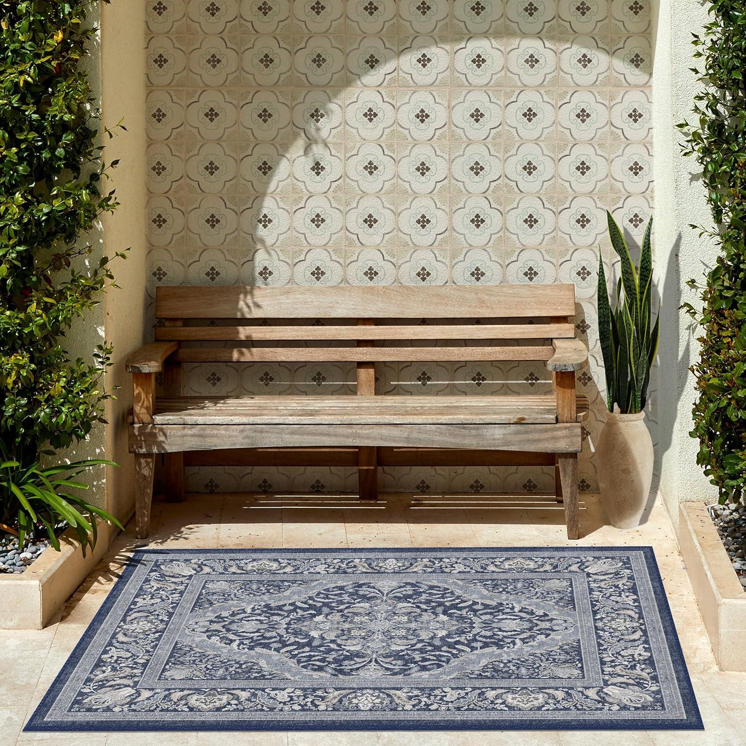 imageRUGGABLE Washable Area Rug Outdoor Allura Copper Sage 5x7 StainResistant NonSlip Medium Machine Washable Rugs for Entryway Patio Balcony Deck ampamp Porchwith Standard PadAllura Soft Navy Standard Pad