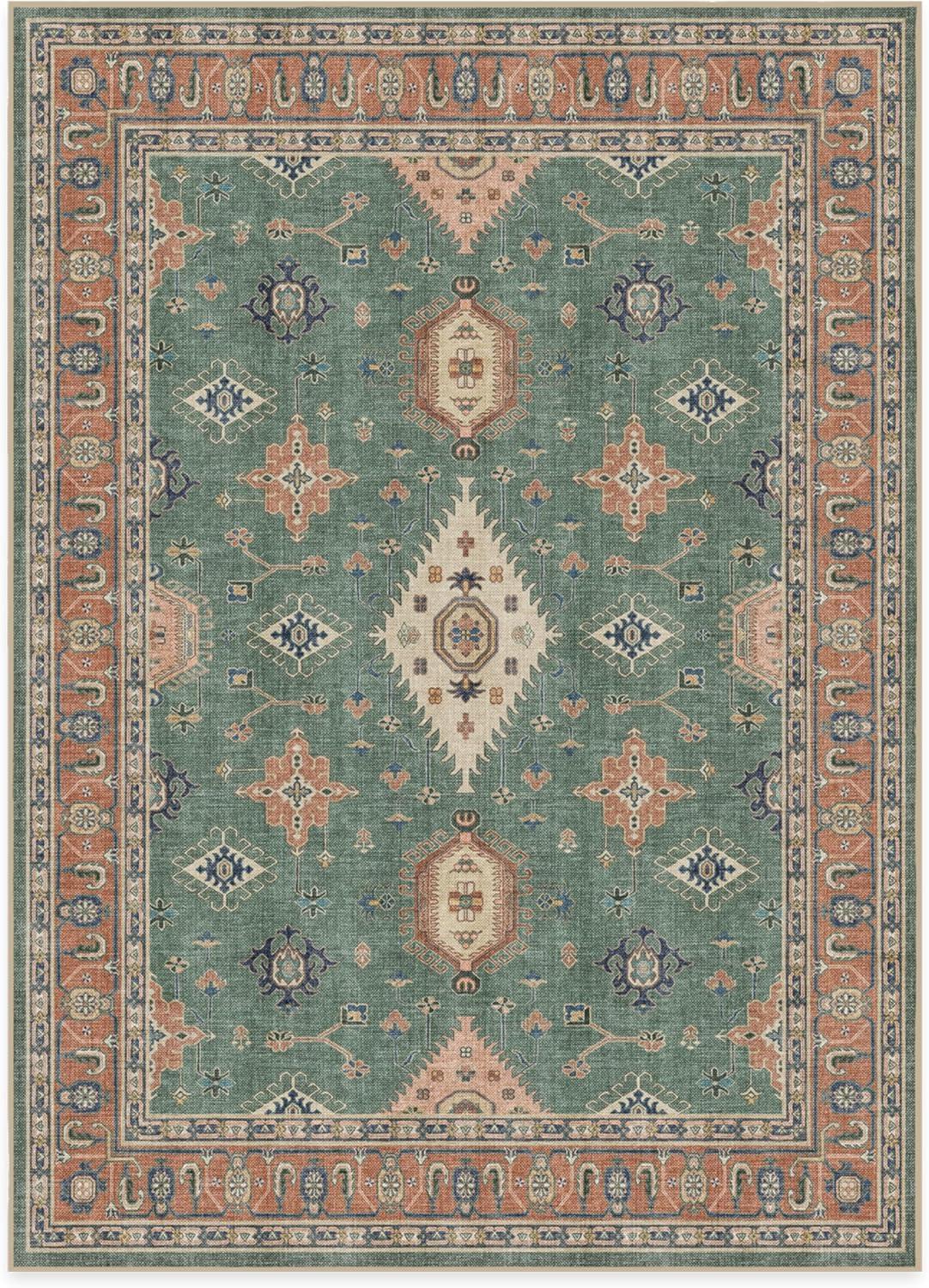 imageRUGGABLE Washable Area Rug Outdoor Allura Copper Sage 5x7 StainResistant NonSlip Medium Machine Washable Rugs for Entryway Patio Balcony Deck ampamp Porchwith Standard PadRanier Copper Sage Standard Pad