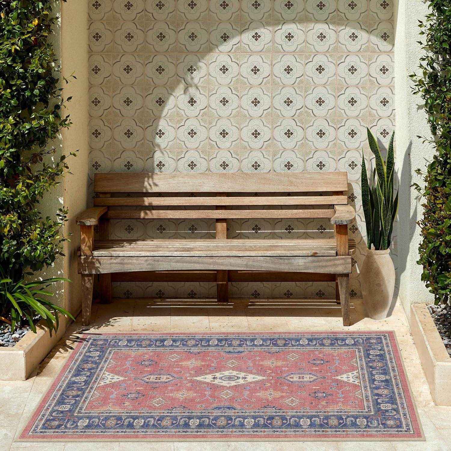 imageRUGGABLE Washable Area Rug Outdoor Allura Copper Sage 5x7 StainResistant NonSlip Medium Machine Washable Rugs for Entryway Patio Balcony Deck ampamp Porchwith Standard PadRanier Cayenne Red Standard Pad