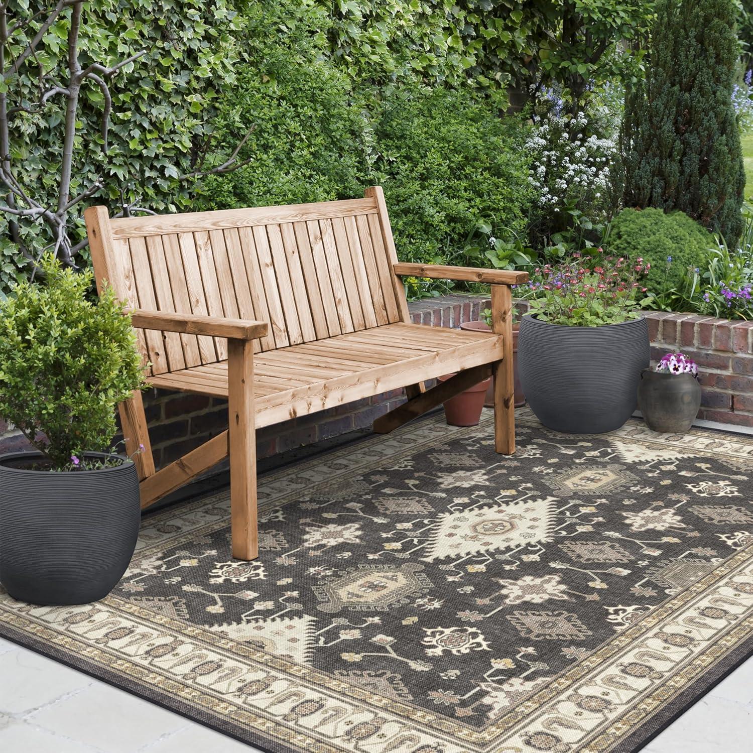 imageRUGGABLE Washable Area Rug Outdoor Allura Copper Sage 5x7 StainResistant NonSlip Medium Machine Washable Rugs for Entryway Patio Balcony Deck ampamp Porchwith Standard PadRanier Dark Wood Standard Pad