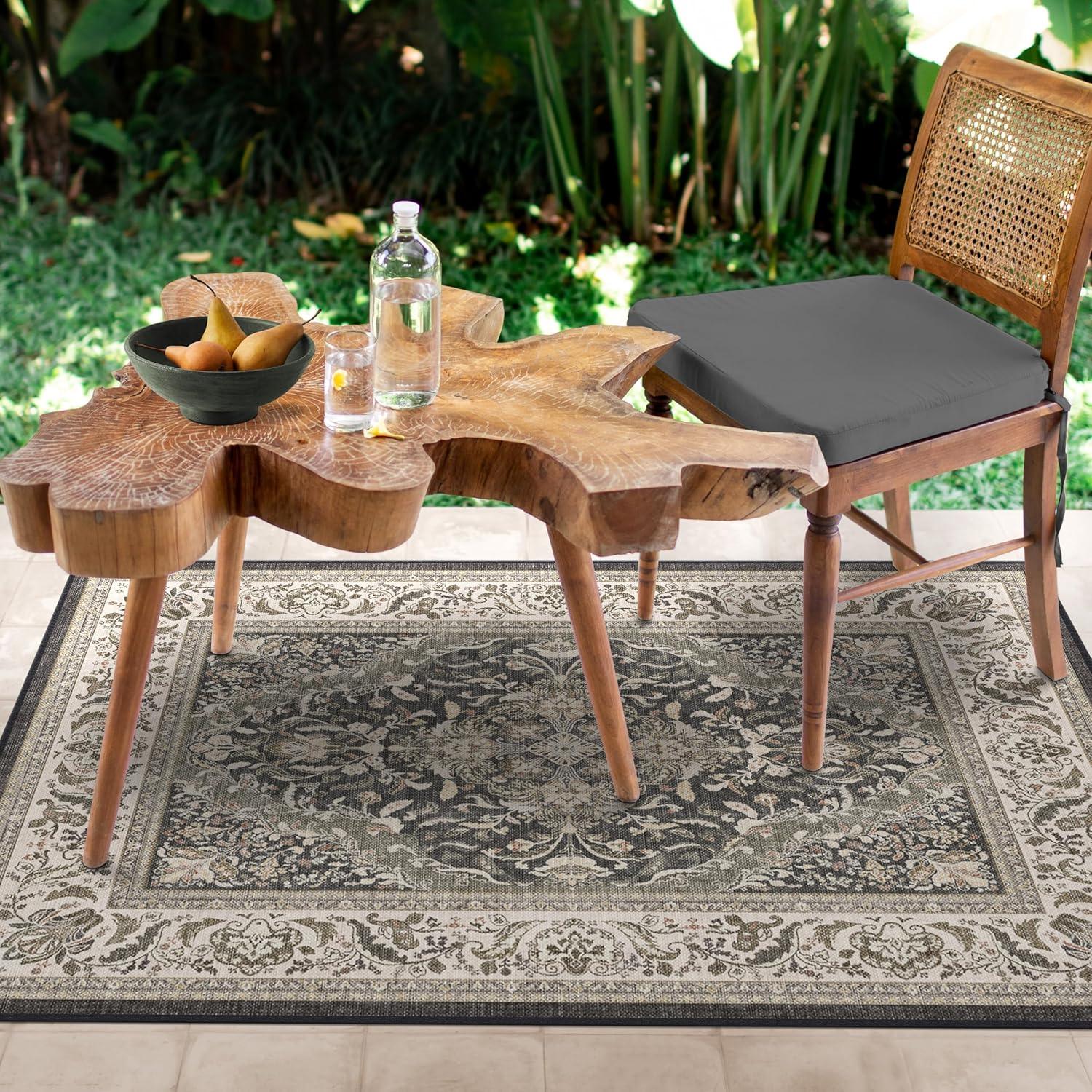 imageRUGGABLE Washable Area Rug Outdoor Allura Copper Sage 5x7 StainResistant NonSlip Medium Machine Washable Rugs for Entryway Patio Balcony Deck ampamp Porchwith Standard PadAllura Dark Wood Standard Pad
