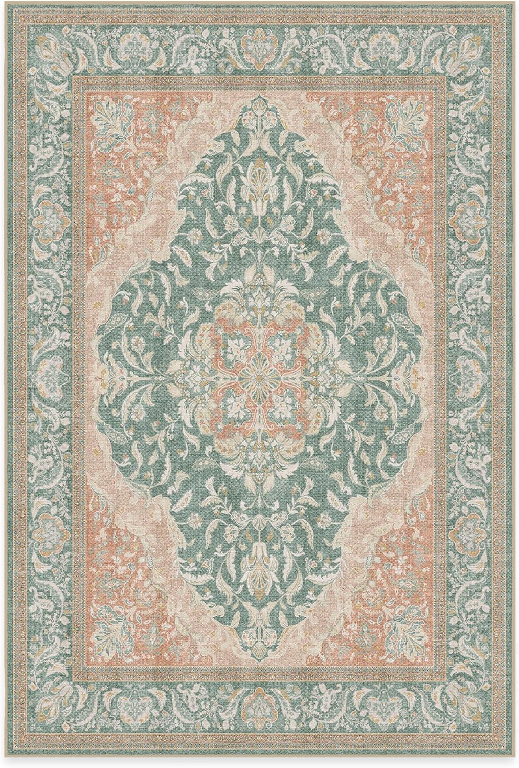 imageRUGGABLE Washable Area Rug Outdoor Allura Copper Sage 5x7 StainResistant NonSlip Medium Machine Washable Rugs for Entryway Patio Balcony Deck ampamp Porchwith Standard PadAllura Copper Sage Standard Pad