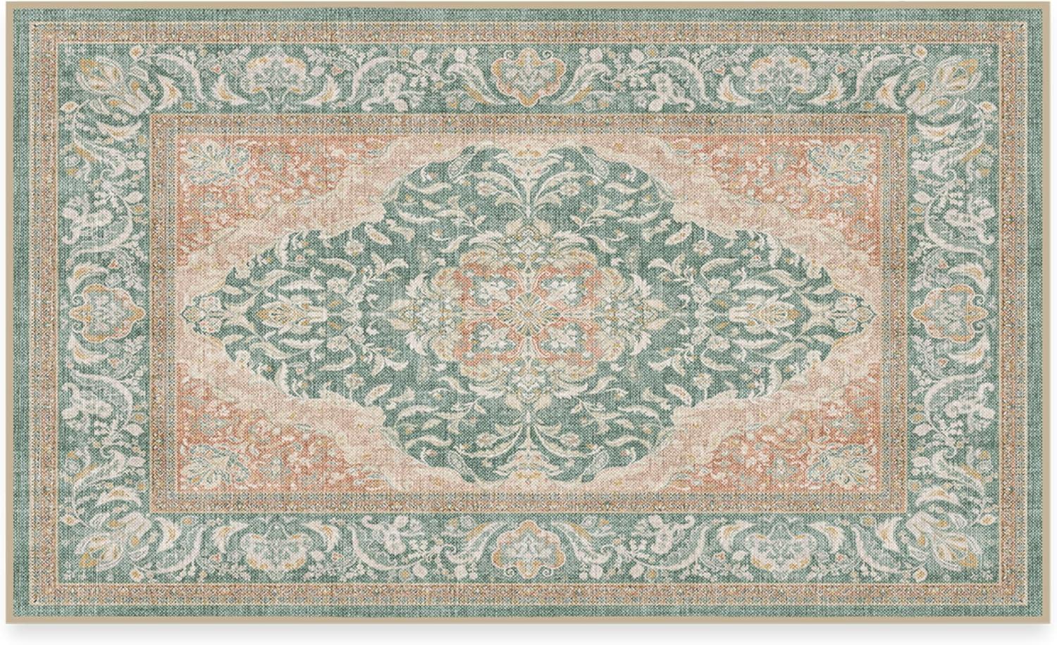 imageRUGGABLE Washable Area Rug Outdoor Allura Copper Sage 5x7 StainResistant NonSlip Medium Machine Washable Rugs for Entryway Patio Balcony Deck ampamp Porchwith Standard PadAllura Copper Sage Standard Pad