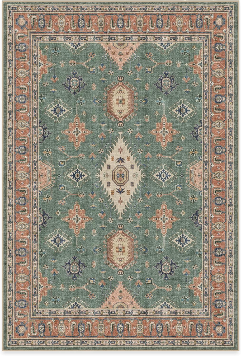 imageRUGGABLE Washable Area Rug Outdoor Allura Copper Sage 5x7 StainResistant NonSlip Medium Machine Washable Rugs for Entryway Patio Balcony Deck ampamp Porchwith Standard PadRanier Copper Sage Standard Pad