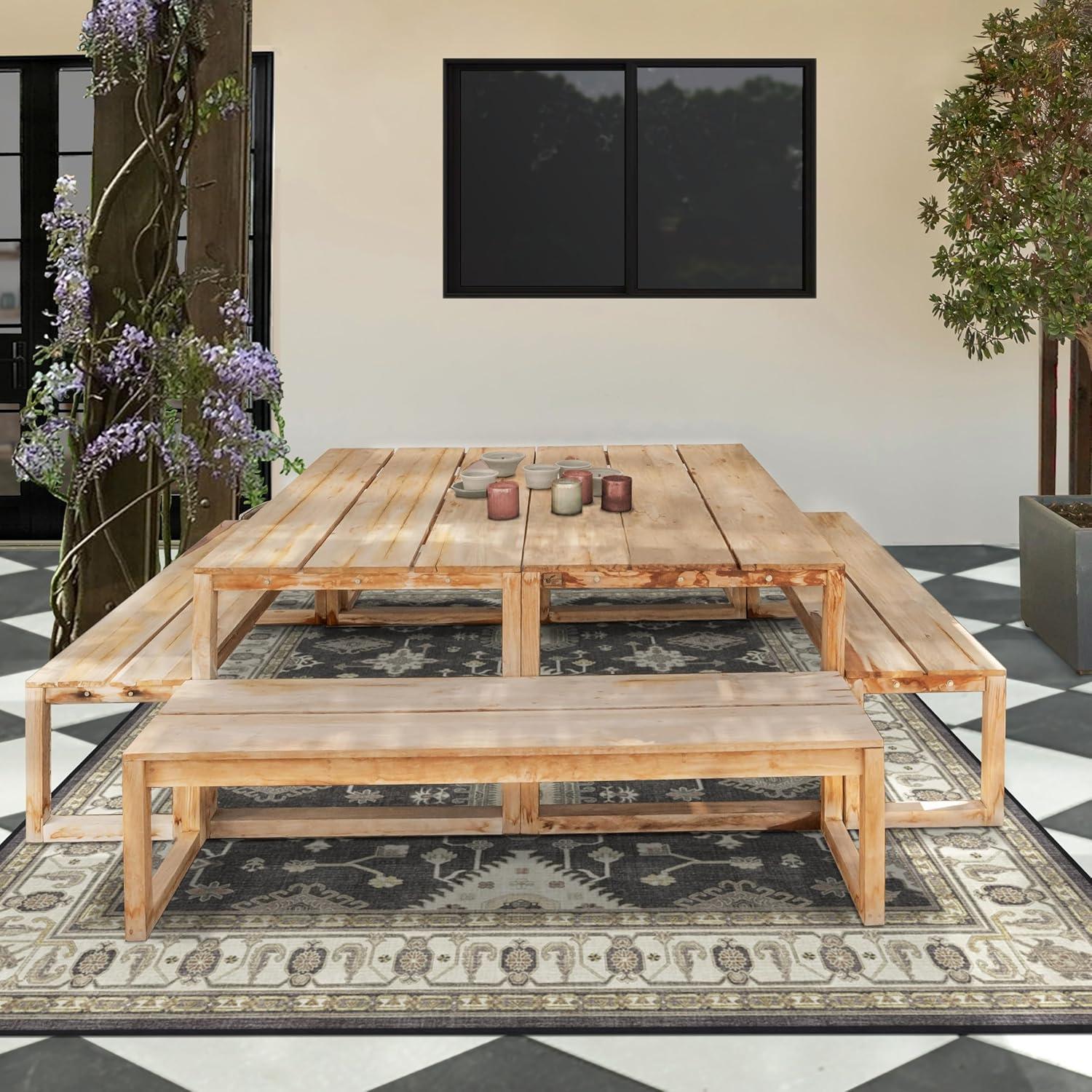 imageRUGGABLE Washable Area Rug Outdoor Allura Copper Sage 5x7 StainResistant NonSlip Medium Machine Washable Rugs for Entryway Patio Balcony Deck ampamp Porchwith Standard PadRanier Dark Wood Standard Pad