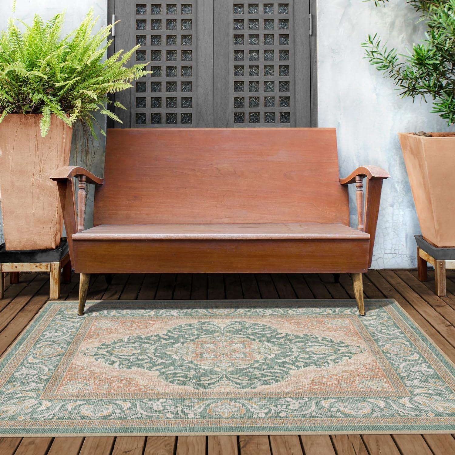 imageRUGGABLE Washable Area Rug Outdoor Allura Copper Sage 5x7 StainResistant NonSlip Medium Machine Washable Rugs for Entryway Patio Balcony Deck ampamp Porchwith Standard PadAllura Copper Sage Standard Pad