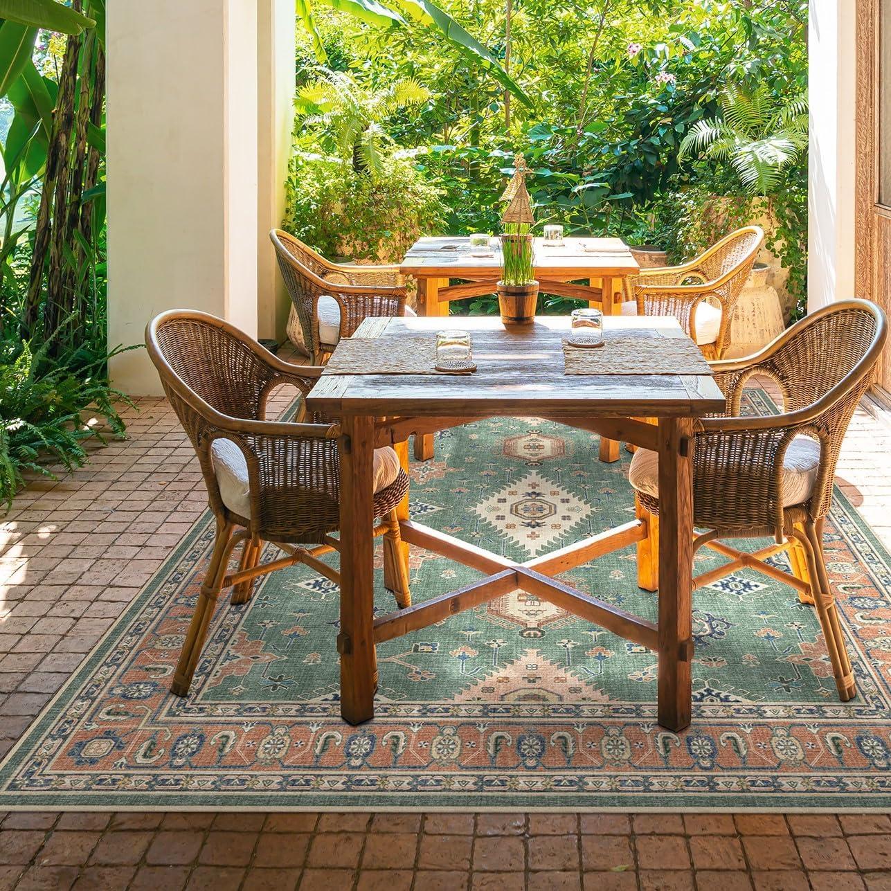 imageRUGGABLE Washable Area Rug Outdoor Allura Copper Sage 5x7 StainResistant NonSlip Medium Machine Washable Rugs for Entryway Patio Balcony Deck ampamp Porchwith Standard PadRanier Copper Sage Standard Pad