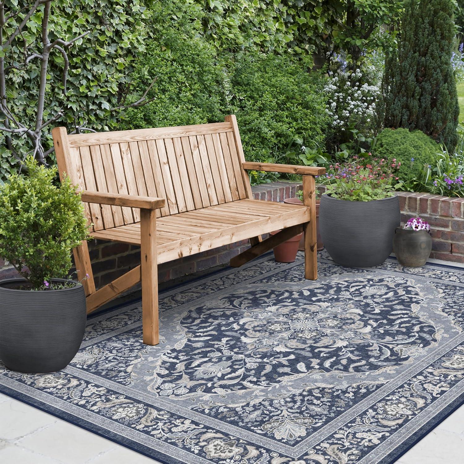 imageRUGGABLE Washable Area Rug Outdoor Allura Copper Sage 5x7 StainResistant NonSlip Medium Machine Washable Rugs for Entryway Patio Balcony Deck ampamp Porchwith Standard PadAllura Soft Navy Standard Pad