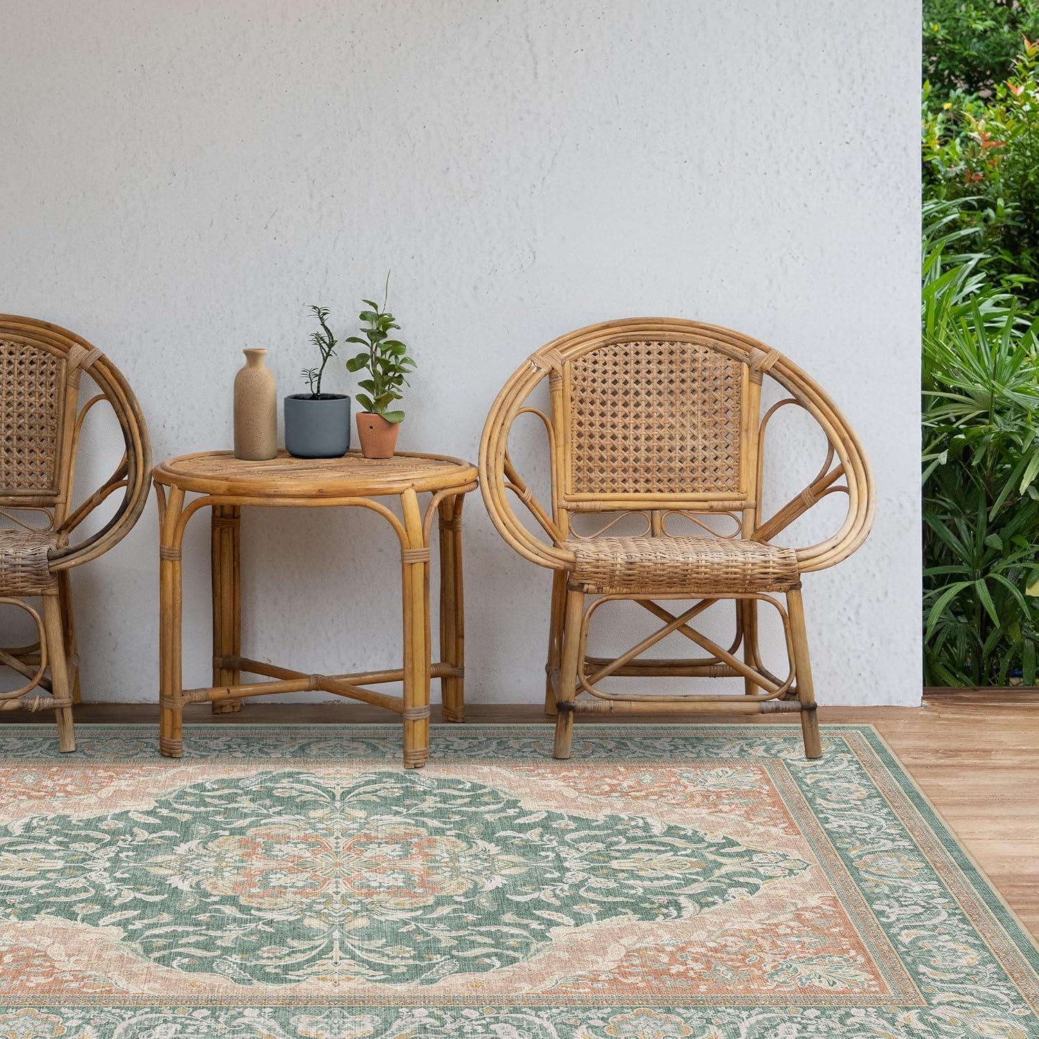 imageRUGGABLE Washable Area Rug Outdoor Allura Copper Sage 5x7 StainResistant NonSlip Medium Machine Washable Rugs for Entryway Patio Balcony Deck ampamp Porchwith Standard PadAllura Copper Sage Standard Pad