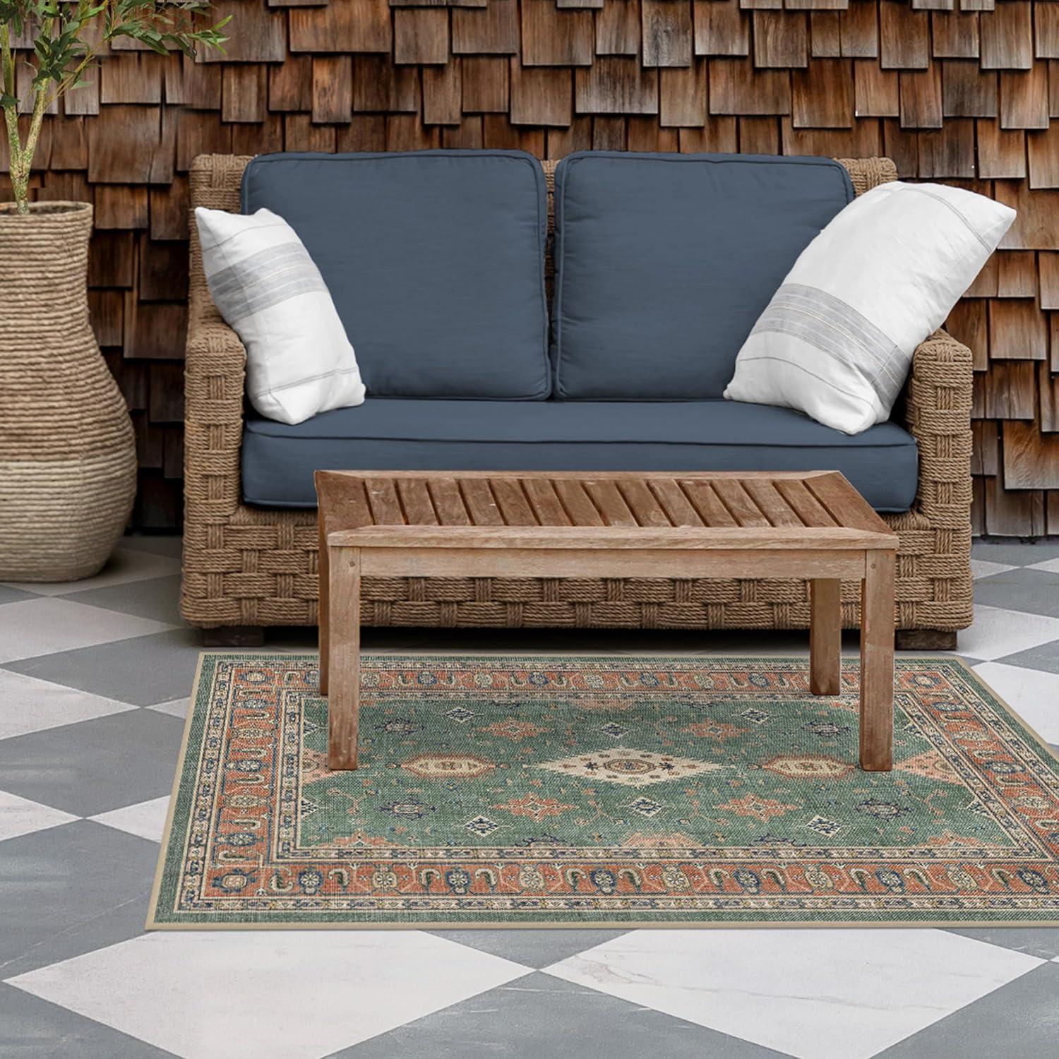 imageRUGGABLE Washable Area Rug Outdoor Allura Copper Sage 5x7 StainResistant NonSlip Medium Machine Washable Rugs for Entryway Patio Balcony Deck ampamp Porchwith Standard PadRanier Copper Sage Standard Pad