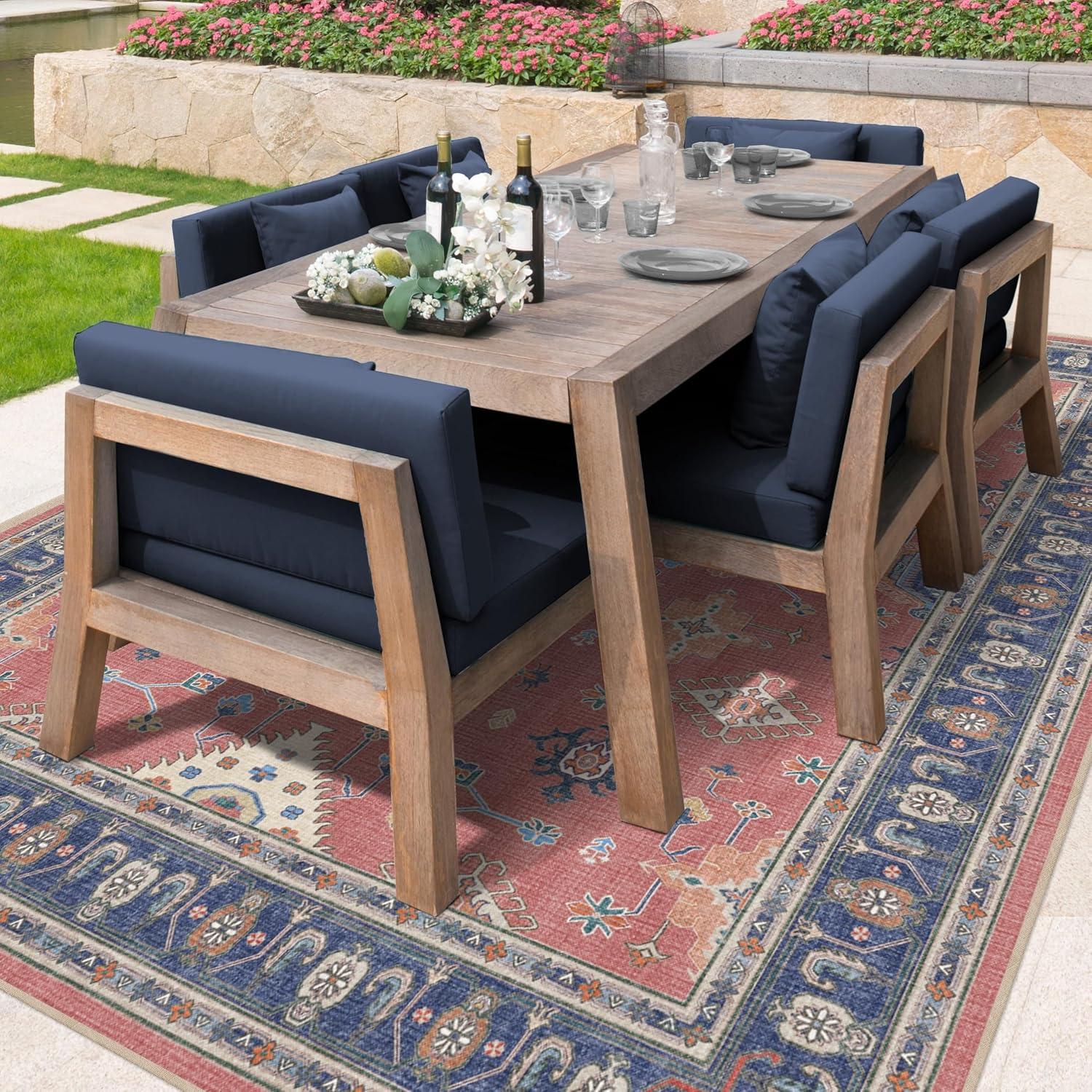 imageRUGGABLE Washable Area Rug Outdoor Allura Copper Sage 5x7 StainResistant NonSlip Medium Machine Washable Rugs for Entryway Patio Balcony Deck ampamp Porchwith Standard PadRanier Cayenne Red Standard Pad