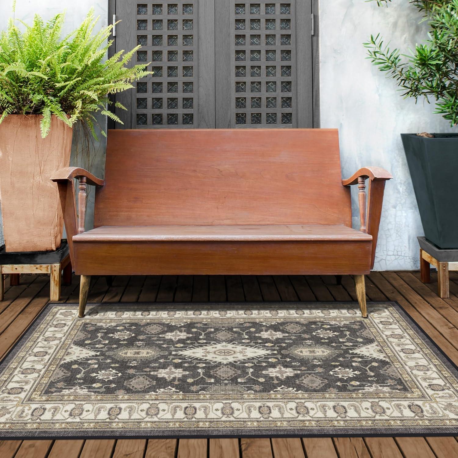 imageRUGGABLE Washable Area Rug Outdoor Allura Copper Sage 5x7 StainResistant NonSlip Medium Machine Washable Rugs for Entryway Patio Balcony Deck ampamp Porchwith Standard PadRanier Dark Wood Standard Pad