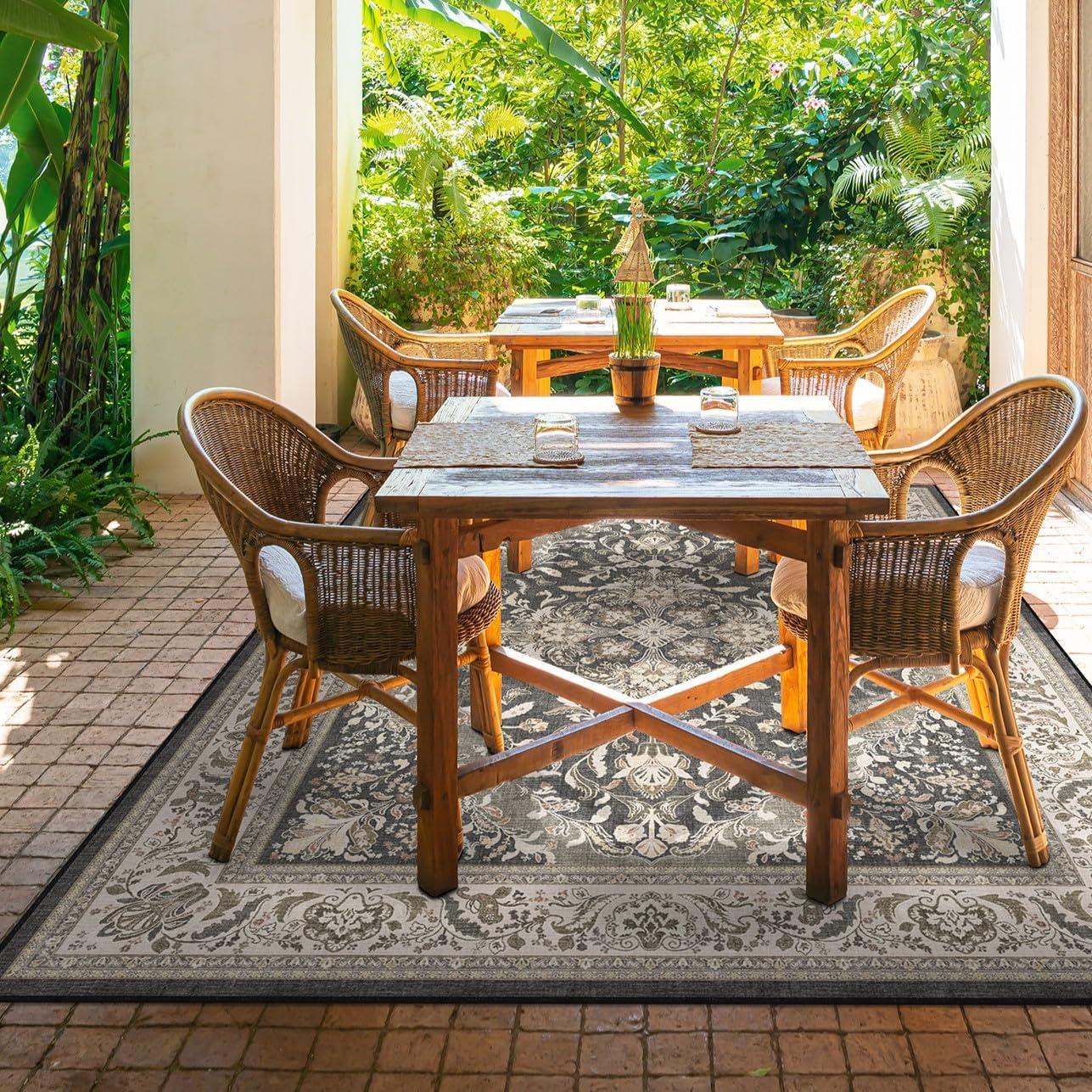 imageRUGGABLE Washable Area Rug Outdoor Allura Copper Sage 5x7 StainResistant NonSlip Medium Machine Washable Rugs for Entryway Patio Balcony Deck ampamp Porchwith Standard PadAllura Dark Wood Standard Pad