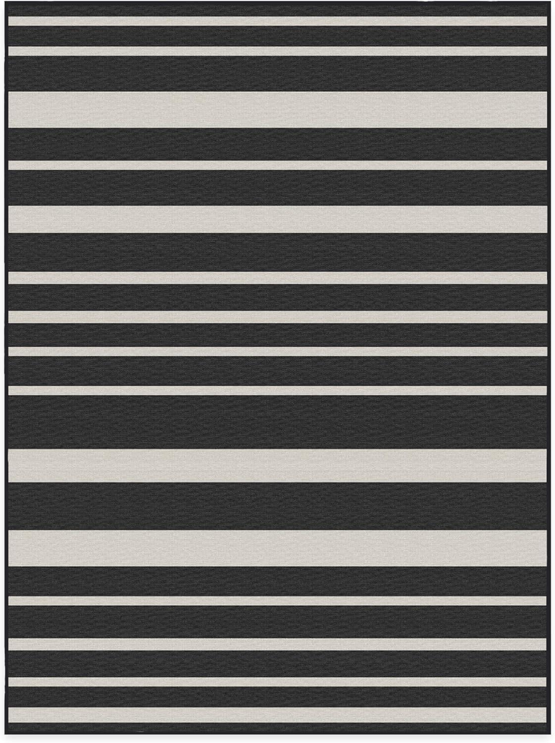 imageRUGGABLE Washable Area Rug Outdoor Gingham Plaid Black ampamp White 3x5 StainResistant NonSlip Small Machine Washable Rugs for Entryway Patio Balcony Deck ampamp Porchwith Standard PadSailmaker Stripe Black Standard Pad