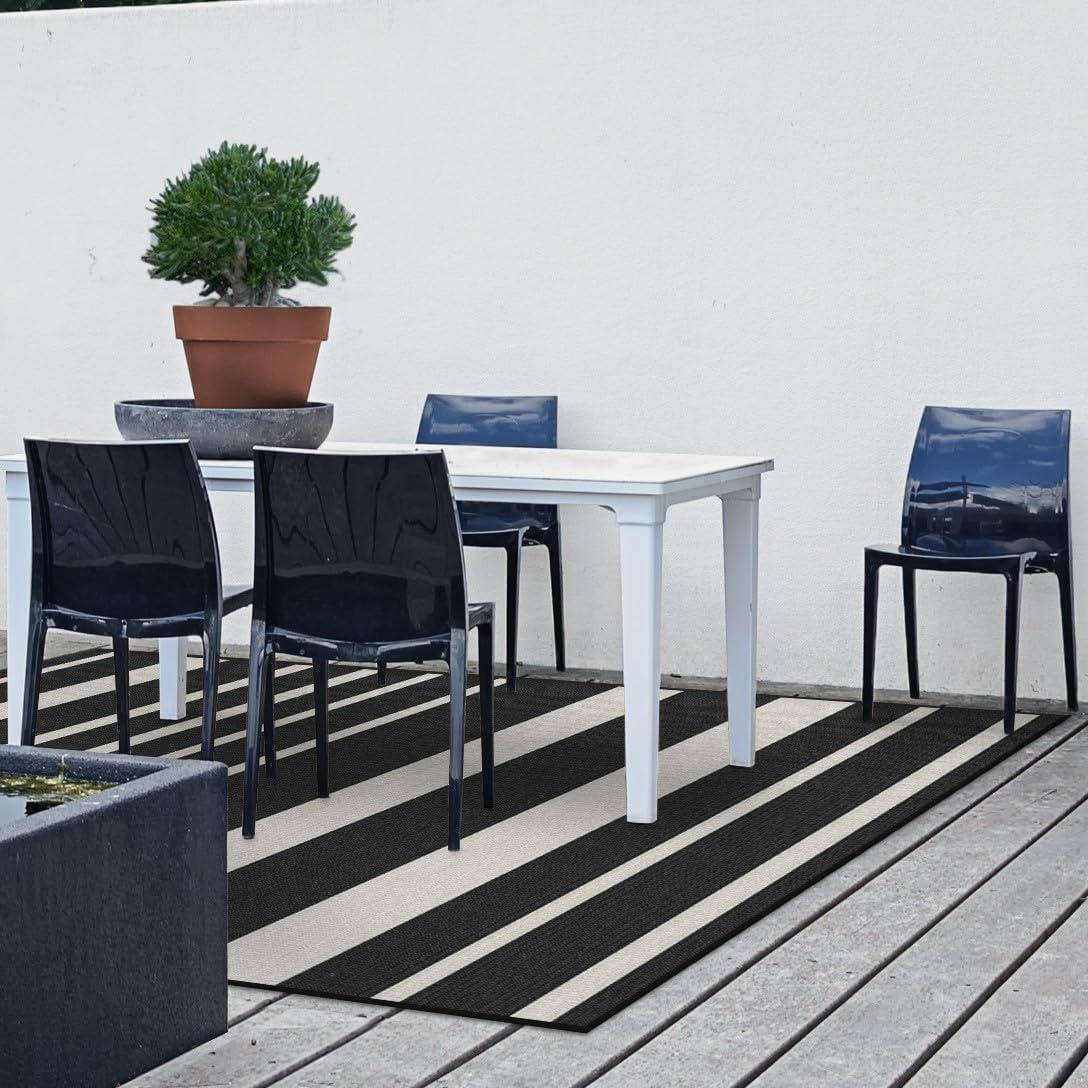 imageRUGGABLE Washable Area Rug Outdoor Gingham Plaid Black ampamp White 3x5 StainResistant NonSlip Small Machine Washable Rugs for Entryway Patio Balcony Deck ampamp Porchwith Standard PadSailmaker Stripe Black Standard Pad