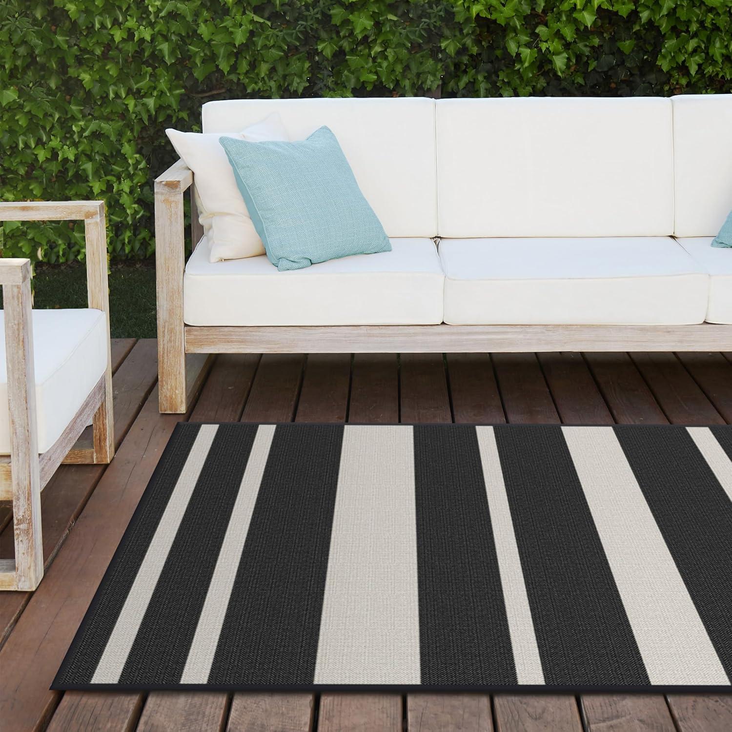 imageRUGGABLE Washable Area Rug Outdoor Gingham Plaid Black ampamp White 3x5 StainResistant NonSlip Small Machine Washable Rugs for Entryway Patio Balcony Deck ampamp Porchwith Standard PadSailmaker Stripe Black Standard Pad