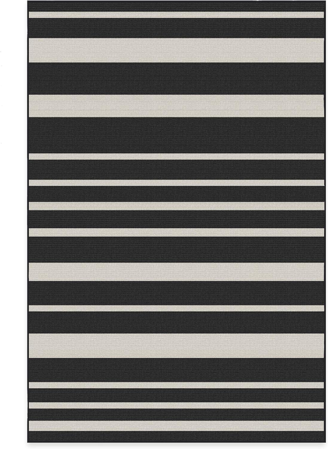 imageRUGGABLE Washable Area Rug Outdoor Gingham Plaid Black ampamp White 3x5 StainResistant NonSlip Small Machine Washable Rugs for Entryway Patio Balcony Deck ampamp Porchwith Standard PadSailmaker Stripe Black Standard Pad