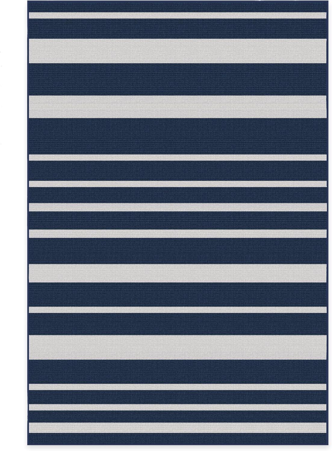 imageRUGGABLE Washable Area Rug Outdoor Gingham Plaid Black ampamp White 3x5 StainResistant NonSlip Small Machine Washable Rugs for Entryway Patio Balcony Deck ampamp Porchwith Standard PadSailmaker Stripe Blue Standard Pad