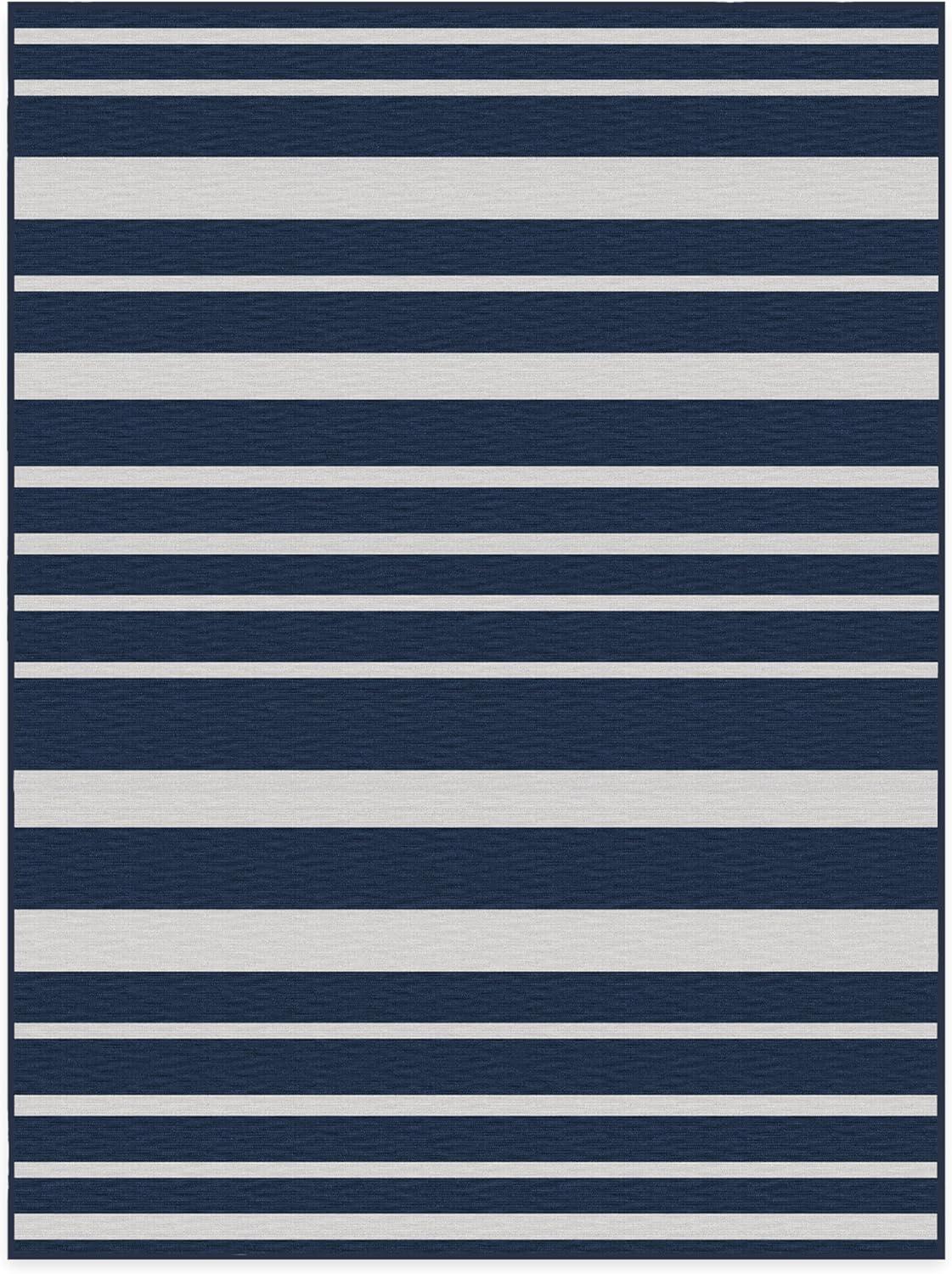 imageRUGGABLE Washable Area Rug Outdoor Gingham Plaid Black ampamp White 3x5 StainResistant NonSlip Small Machine Washable Rugs for Entryway Patio Balcony Deck ampamp Porchwith Standard PadSailmaker Stripe Blue Standard Pad