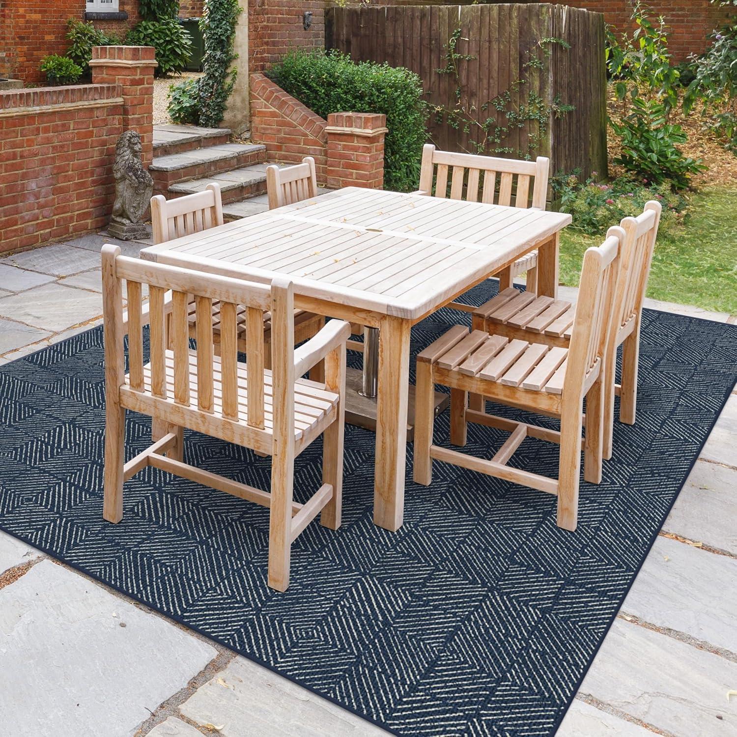 imageRUGGABLE Washable Area Rug Outdoor Gingham Plaid Black ampamp White 3x5 StainResistant NonSlip Small Machine Washable Rugs for Entryway Patio Balcony Deck ampamp Porchwith Standard PadParquet Navy Standard Pad