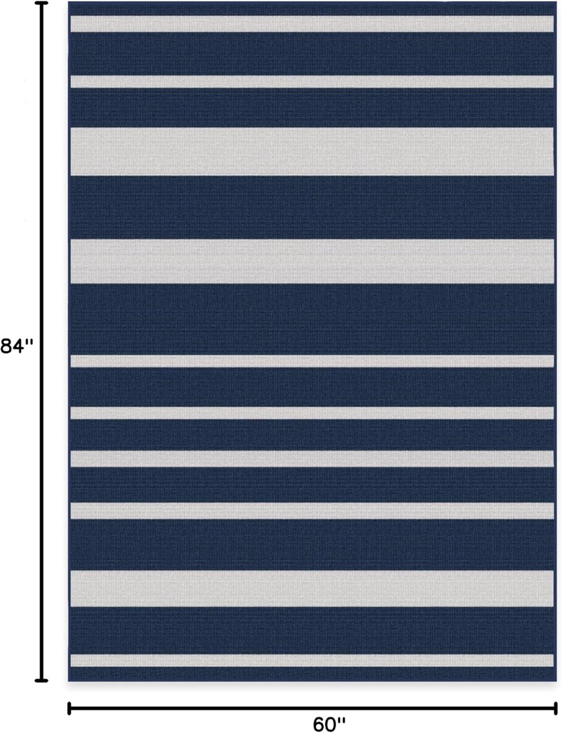 imageRUGGABLE Washable Area Rug Outdoor Gingham Plaid Black ampamp White 3x5 StainResistant NonSlip Small Machine Washable Rugs for Entryway Patio Balcony Deck ampamp Porchwith Standard PadSailmaker Stripe Blue Standard Pad