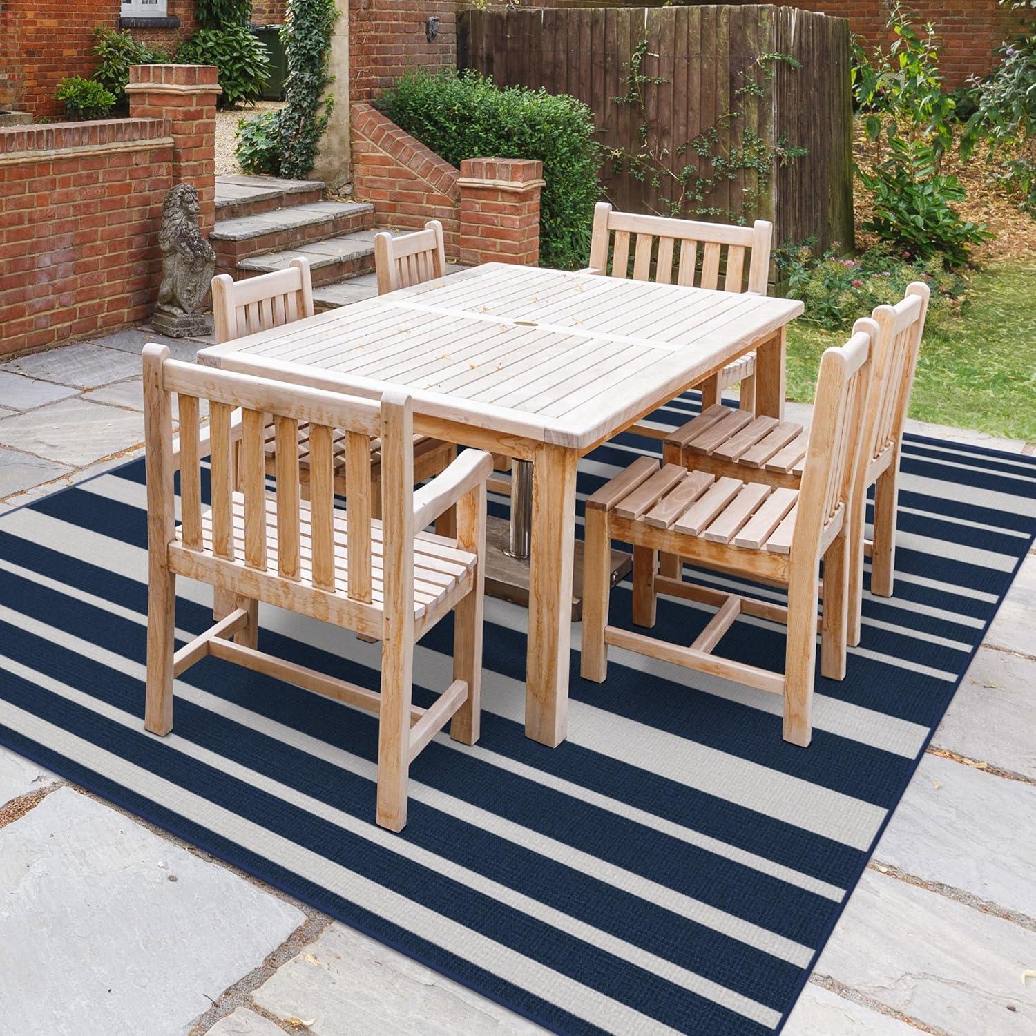 imageRUGGABLE Washable Area Rug Outdoor Gingham Plaid Black ampamp White 3x5 StainResistant NonSlip Small Machine Washable Rugs for Entryway Patio Balcony Deck ampamp Porchwith Standard PadSailmaker Stripe Blue Standard Pad