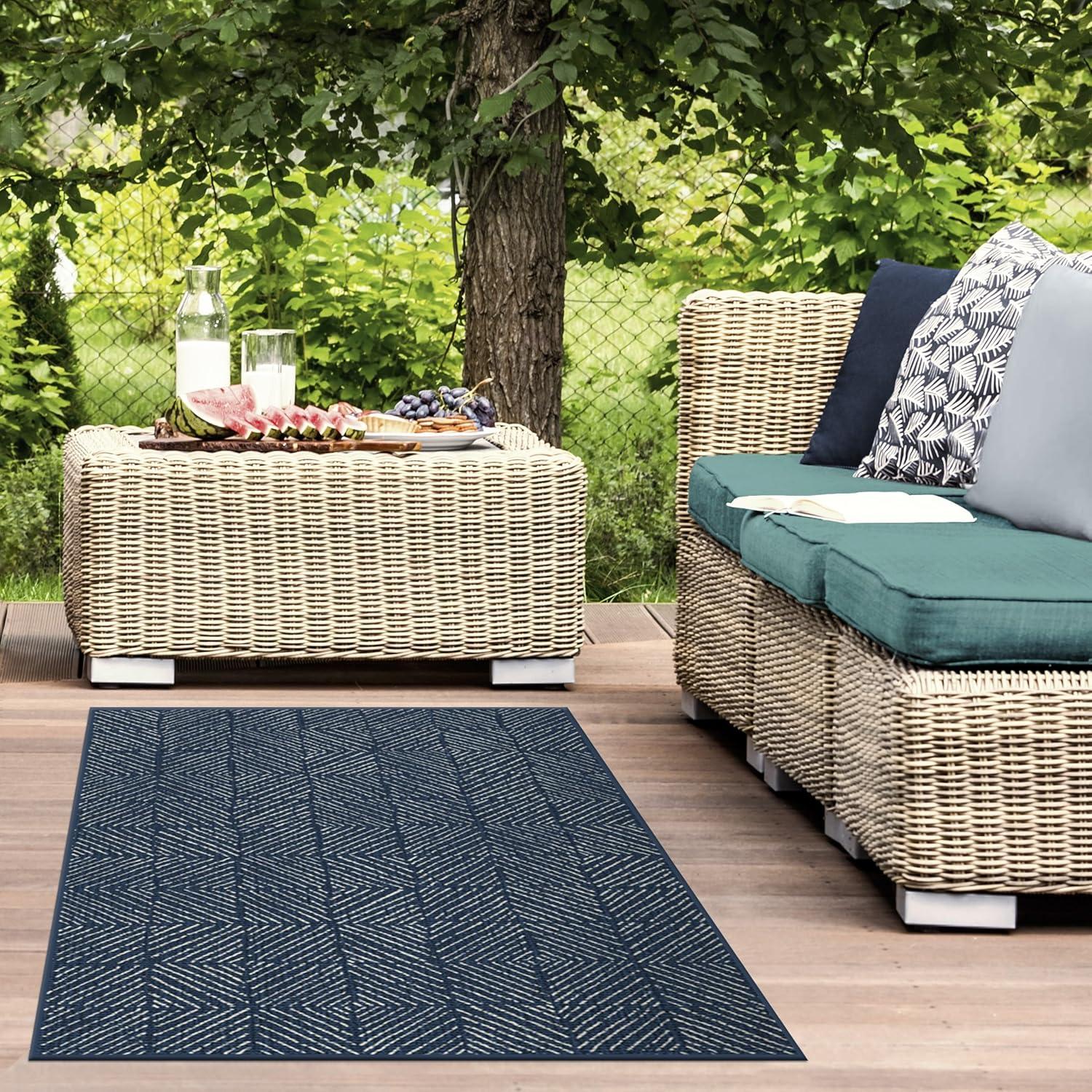 imageRUGGABLE Washable Area Rug Outdoor Gingham Plaid Black ampamp White 3x5 StainResistant NonSlip Small Machine Washable Rugs for Entryway Patio Balcony Deck ampamp Porchwith Standard PadParquet Navy Standard Pad