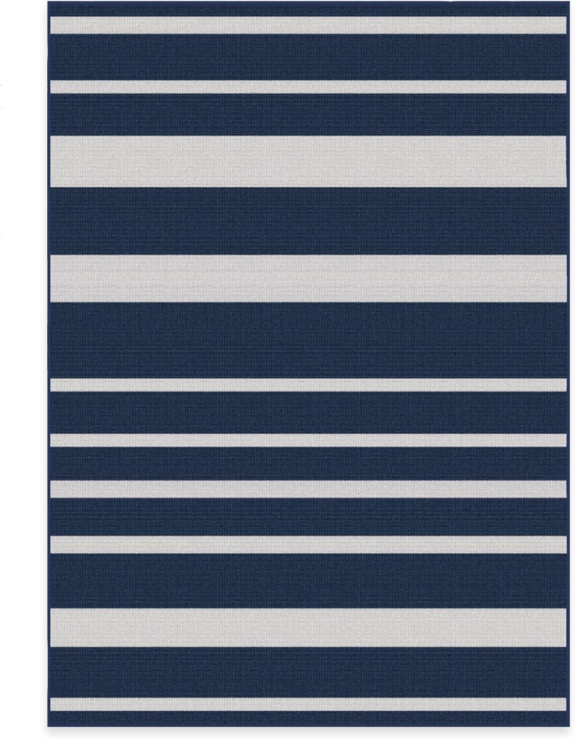 imageRUGGABLE Washable Area Rug Outdoor Gingham Plaid Black ampamp White 3x5 StainResistant NonSlip Small Machine Washable Rugs for Entryway Patio Balcony Deck ampamp Porchwith Standard PadSailmaker Stripe Blue Standard Pad