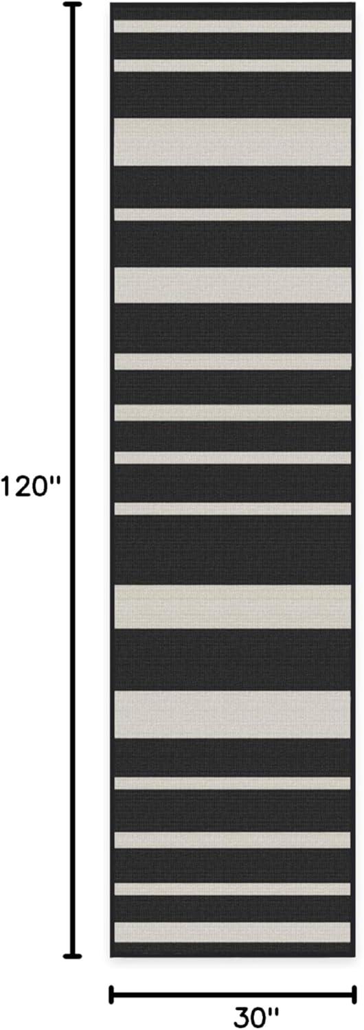 imageRUGGABLE Washable Area Rug Outdoor Gingham Plaid Black ampamp White 3x5 StainResistant NonSlip Small Machine Washable Rugs for Entryway Patio Balcony Deck ampamp Porchwith Standard PadSailmaker Stripe Black Standard Pad
