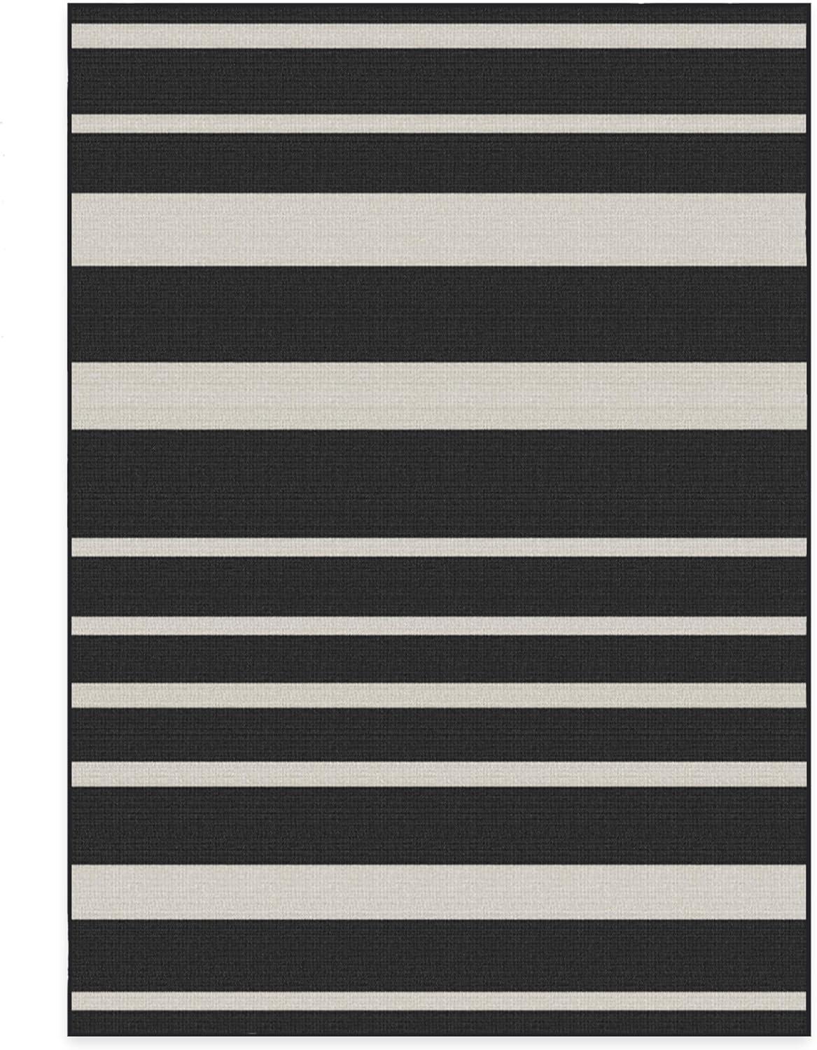 imageRUGGABLE Washable Area Rug Outdoor Gingham Plaid Black ampamp White 3x5 StainResistant NonSlip Small Machine Washable Rugs for Entryway Patio Balcony Deck ampamp Porchwith Standard PadSailmaker Stripe Black Standard Pad