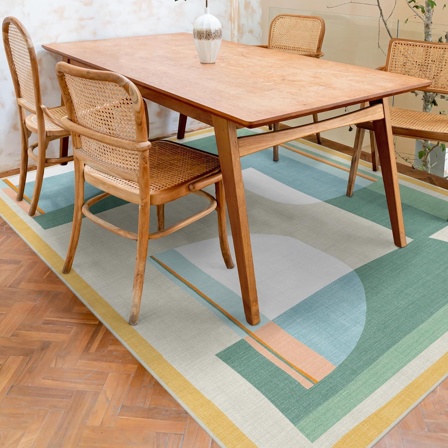 imageRUGGABLE Washable Area Rug Outdoor Watercolor Waves Copper Jade 5x7 StainResistant NonSlip Medium Machine Washable Rugs for Entryway Patio Balcony Deck ampamp Porchwith Standard PadOlena Jade Standard Pad