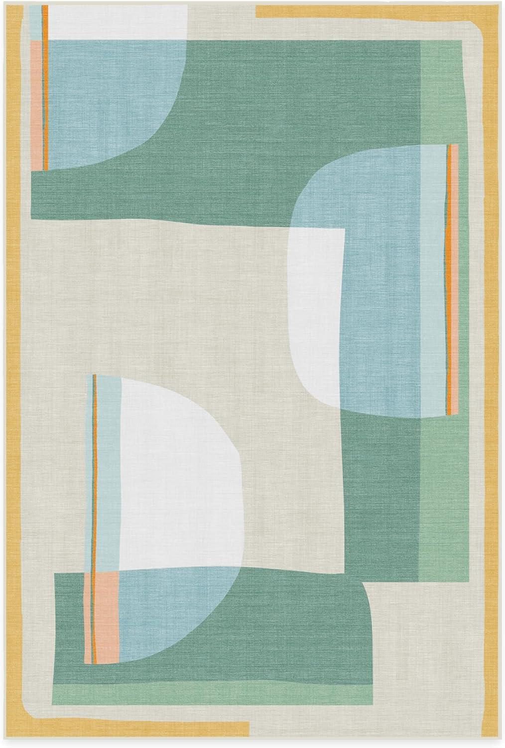 imageRUGGABLE Washable Area Rug Outdoor Watercolor Waves Copper Jade 5x7 StainResistant NonSlip Medium Machine Washable Rugs for Entryway Patio Balcony Deck ampamp Porchwith Standard PadOlena Jade Standard Pad