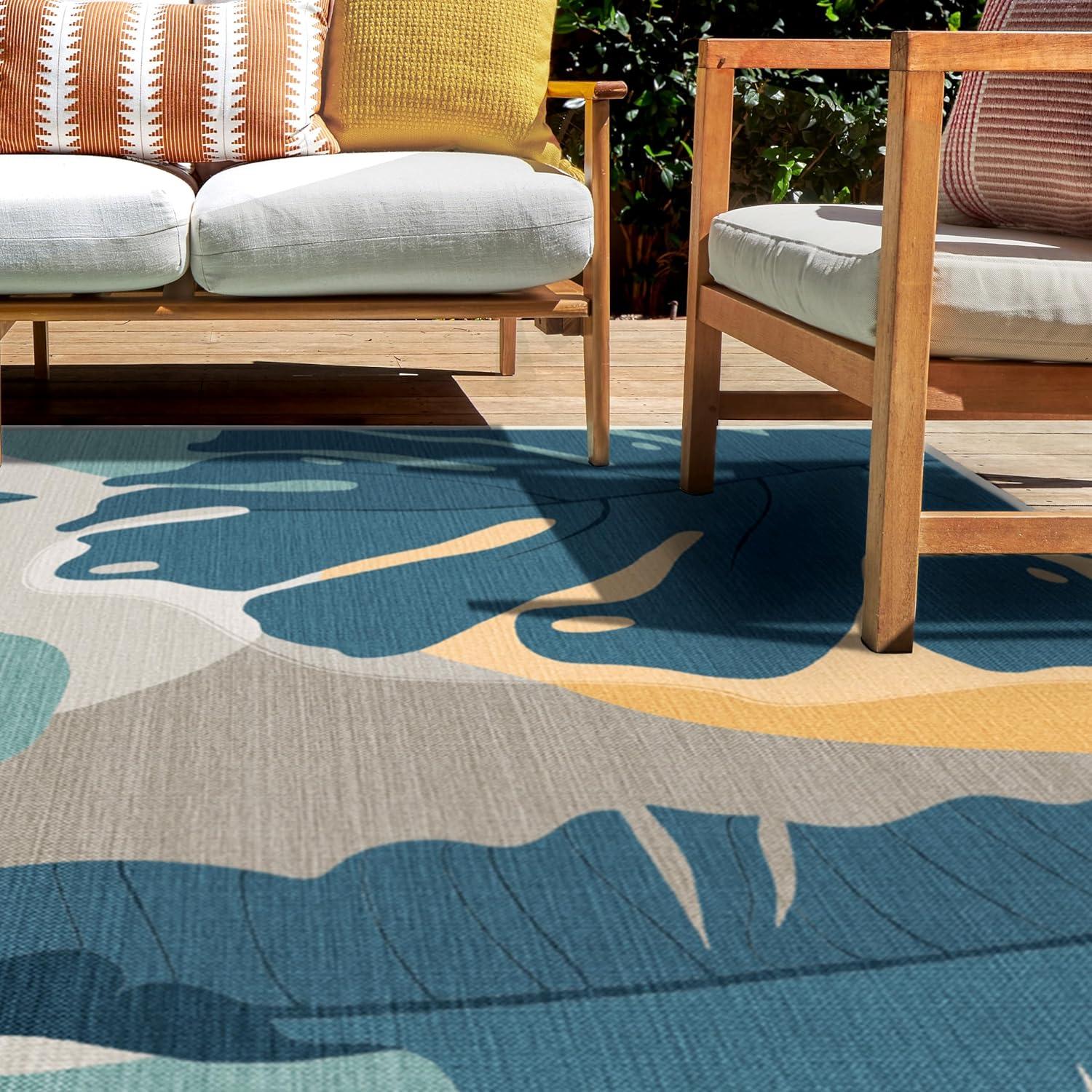 imageRUGGABLE Washable Area Rug Outdoor Watercolor Waves Copper Jade 5x7 StainResistant NonSlip Medium Machine Washable Rugs for Entryway Patio Balcony Deck ampamp Porchwith Standard PadHavana Multicolor Standard Pad