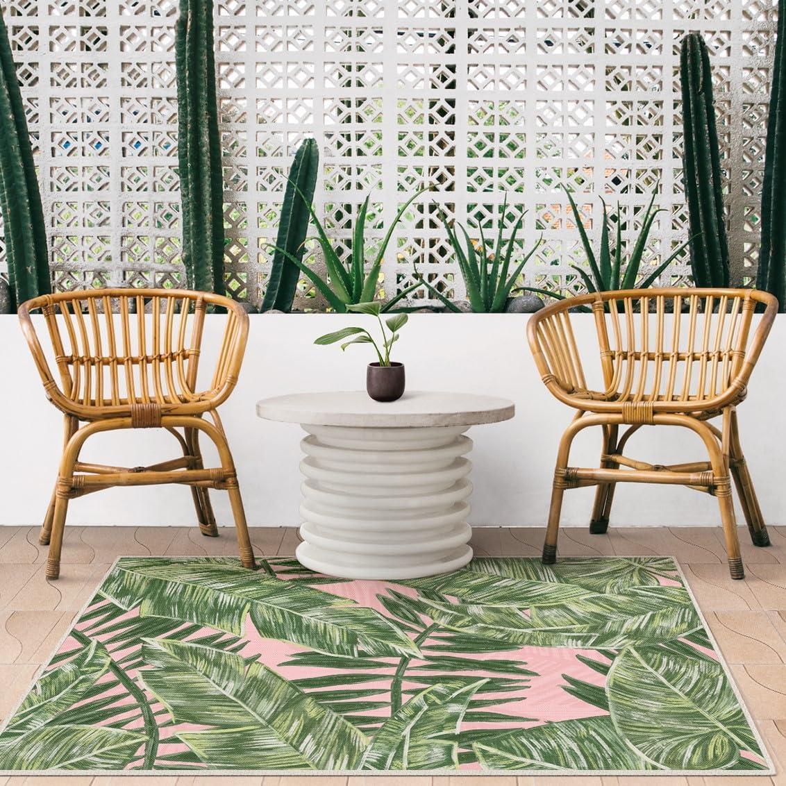 imageRUGGABLE Washable Area Rug Outdoor Watercolor Waves Copper Jade 5x7 StainResistant NonSlip Medium Machine Washable Rugs for Entryway Patio Balcony Deck ampamp Porchwith Standard PadFilifera Palm Pink Standard Pad