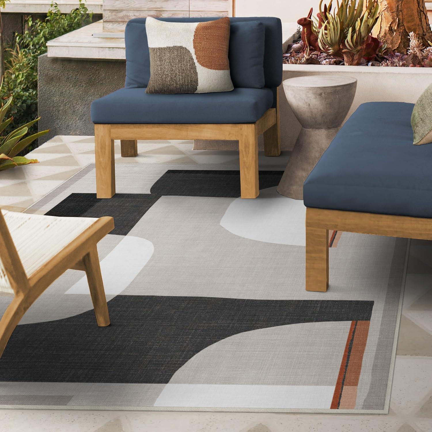 imageRUGGABLE Washable Area Rug Outdoor Watercolor Waves Copper Jade 5x7 StainResistant NonSlip Medium Machine Washable Rugs for Entryway Patio Balcony Deck ampamp Porchwith Standard PadOlena Charcoal Standard Pad