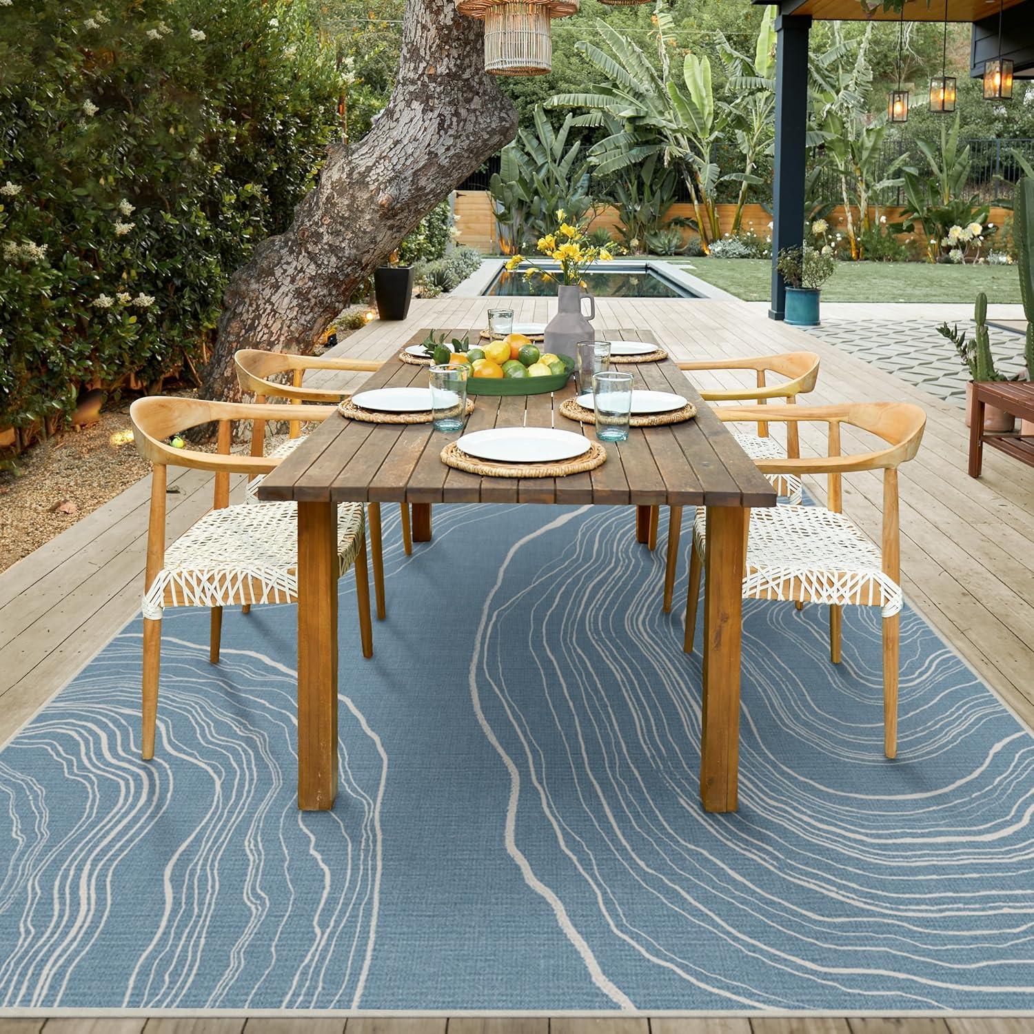 imageRUGGABLE Washable Area Rug Outdoor Watercolor Waves Copper Jade 5x7 StainResistant NonSlip Medium Machine Washable Rugs for Entryway Patio Balcony Deck ampamp Porchwith Standard PadKalder Slate Blue Standard Pad