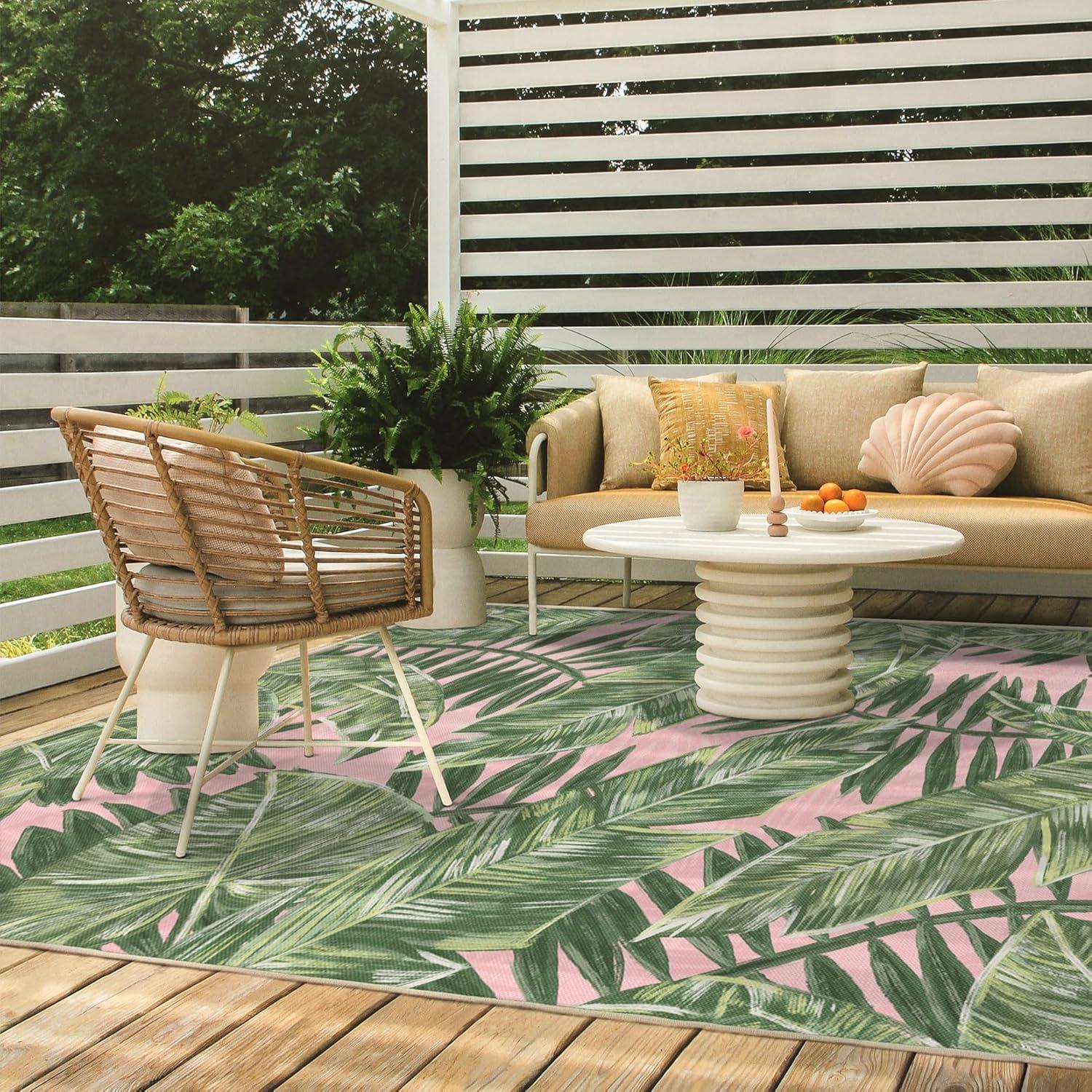 imageRUGGABLE Washable Area Rug Outdoor Watercolor Waves Copper Jade 5x7 StainResistant NonSlip Medium Machine Washable Rugs for Entryway Patio Balcony Deck ampamp Porchwith Standard PadFilifera Palm Pink Standard Pad