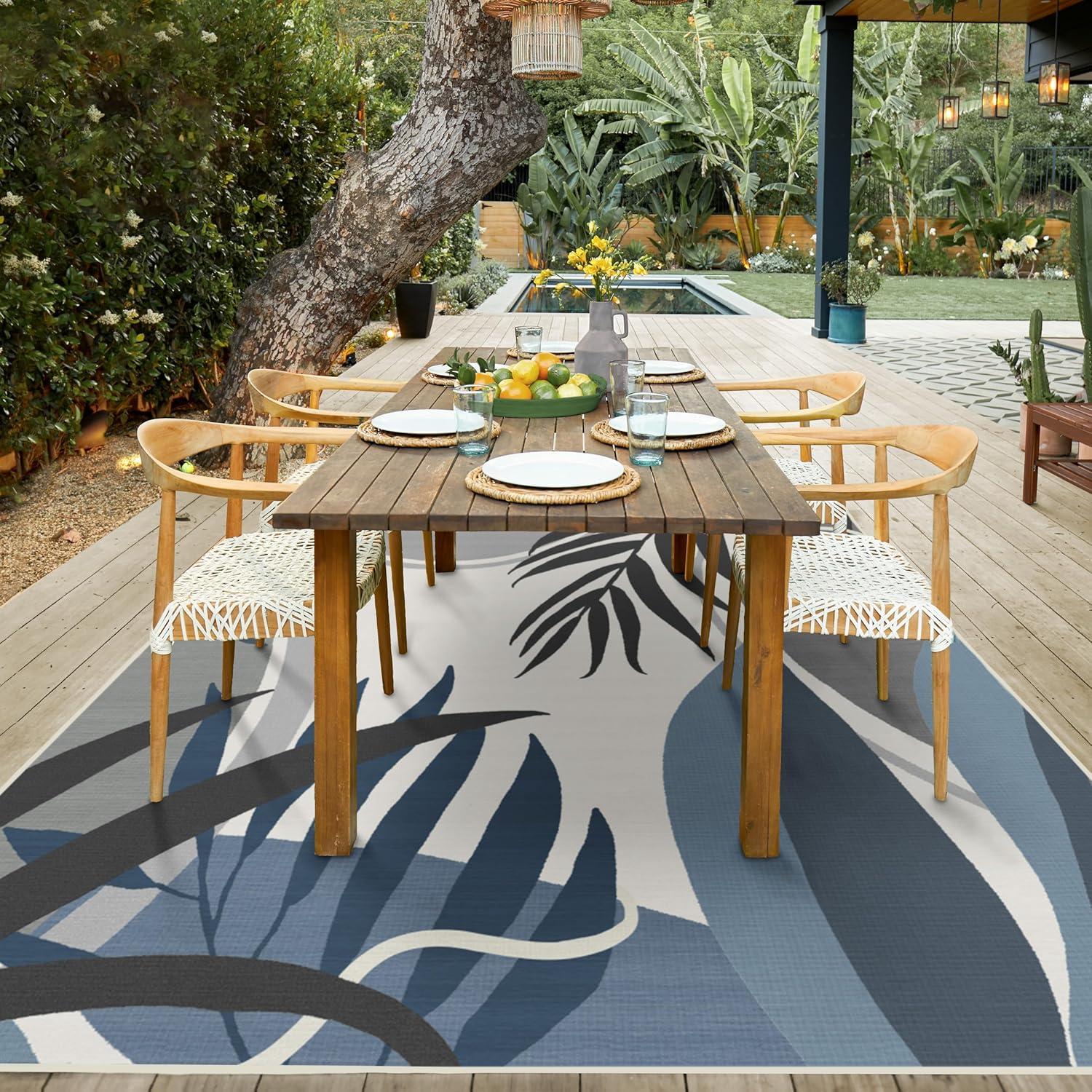 imageRUGGABLE Washable Area Rug Outdoor Watercolor Waves Copper Jade 5x7 StainResistant NonSlip Medium Machine Washable Rugs for Entryway Patio Balcony Deck ampamp Porchwith Standard PadTulum Ivory Blue Standard Pad
