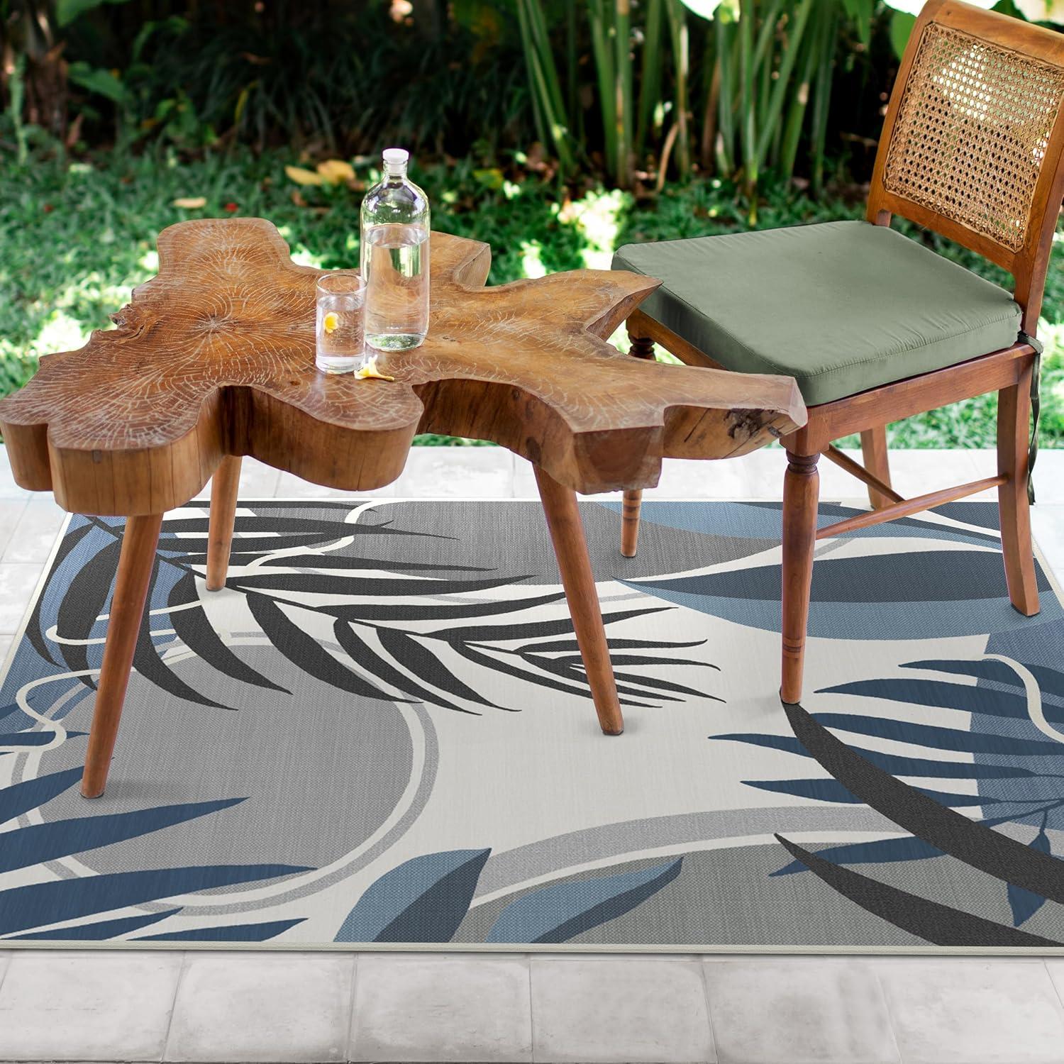 imageRUGGABLE Washable Area Rug Outdoor Watercolor Waves Copper Jade 5x7 StainResistant NonSlip Medium Machine Washable Rugs for Entryway Patio Balcony Deck ampamp Porchwith Standard PadTulum Ivory Blue Standard Pad