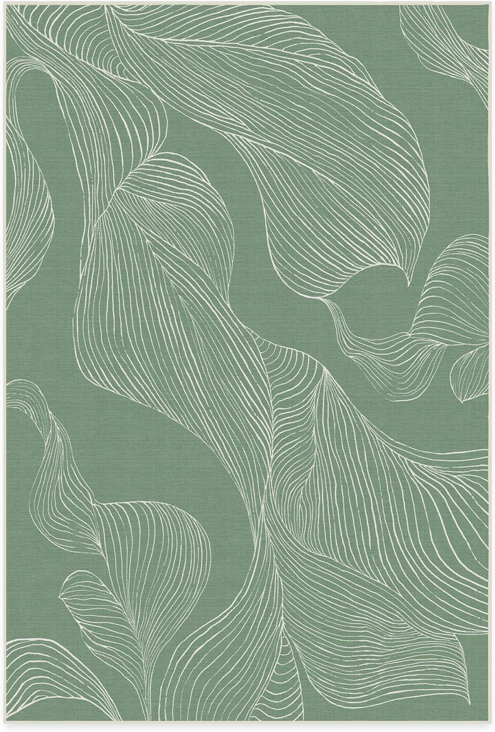 imageRUGGABLE Washable Area Rug Outdoor Watercolor Waves Copper Jade 5x7 StainResistant NonSlip Medium Machine Washable Rugs for Entryway Patio Balcony Deck ampamp Porchwith Standard PadSana Laurel Green Standard Pad