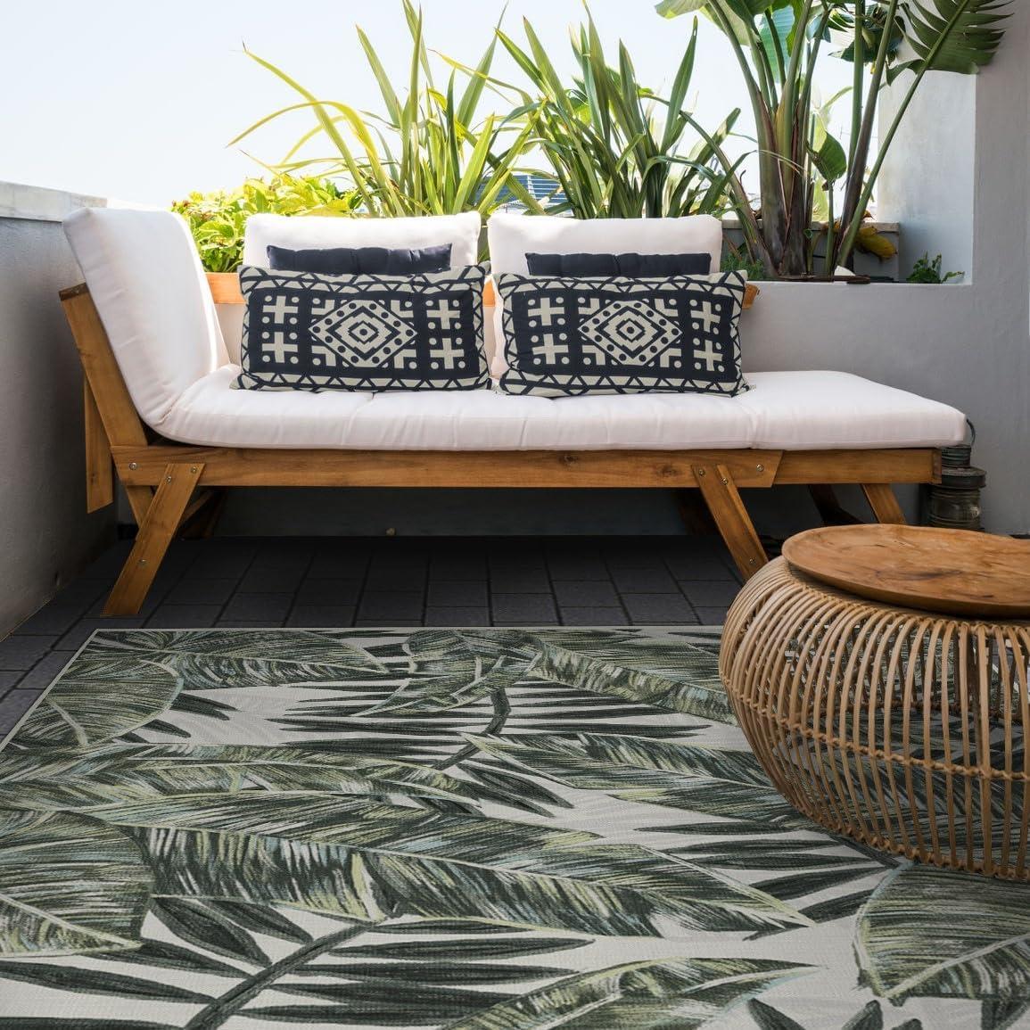 imageRUGGABLE Washable Area Rug Outdoor Watercolor Waves Copper Jade 5x7 StainResistant NonSlip Medium Machine Washable Rugs for Entryway Patio Balcony Deck ampamp Porchwith Standard PadFilifera Palm Green Standard Pad
