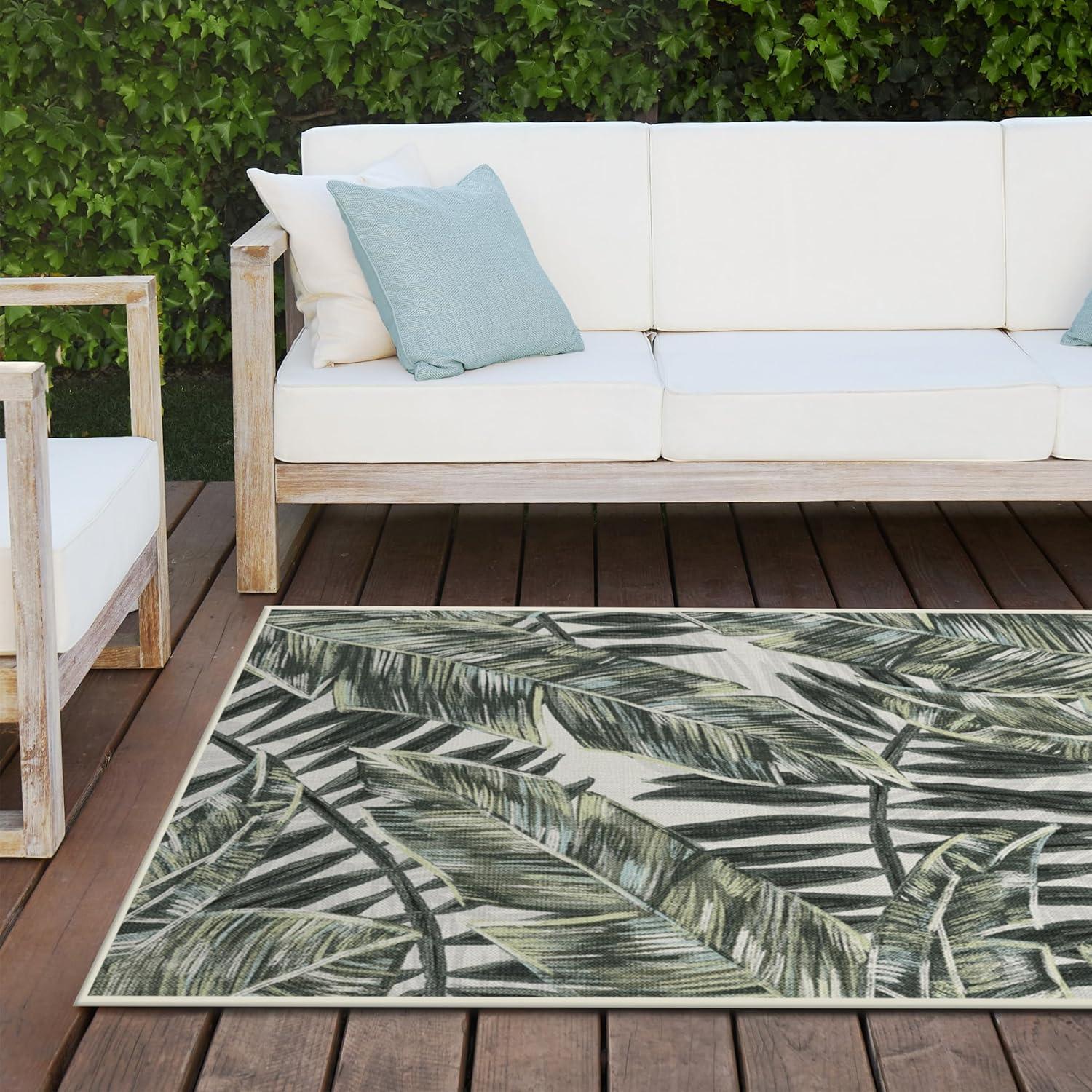 imageRUGGABLE Washable Area Rug Outdoor Watercolor Waves Copper Jade 5x7 StainResistant NonSlip Medium Machine Washable Rugs for Entryway Patio Balcony Deck ampamp Porchwith Standard PadFilifera Palm Green Standard Pad