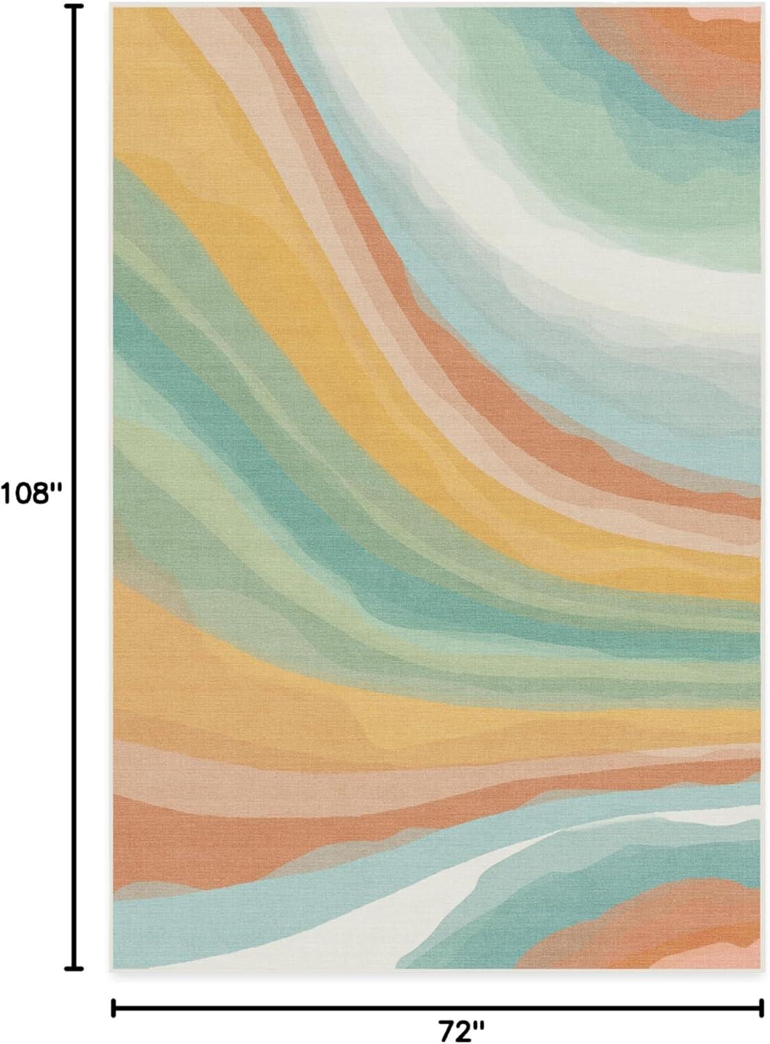 imageRUGGABLE Washable Area Rug Outdoor Watercolor Waves Copper Jade 5x7 StainResistant NonSlip Medium Machine Washable Rugs for Entryway Patio Balcony Deck ampamp Porchwith Standard PadWatercolor Waves Copper Jade Standard Pad