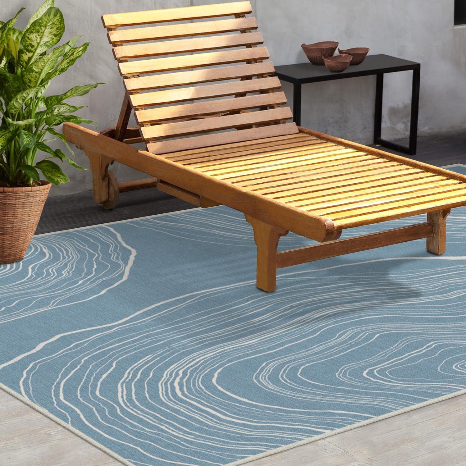 imageRUGGABLE Washable Area Rug Outdoor Watercolor Waves Copper Jade 5x7 StainResistant NonSlip Medium Machine Washable Rugs for Entryway Patio Balcony Deck ampamp Porchwith Standard PadKalder Slate Blue Standard Pad