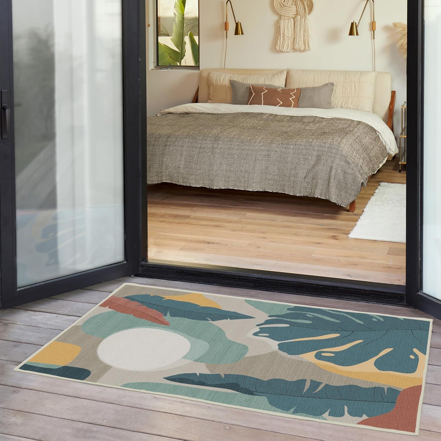 imageRUGGABLE Washable Area Rug Outdoor Watercolor Waves Copper Jade 5x7 StainResistant NonSlip Medium Machine Washable Rugs for Entryway Patio Balcony Deck ampamp Porchwith Standard PadHavana Multicolor Standard Pad